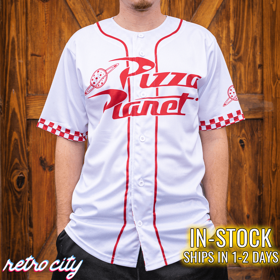 Pizza Planet Full Button Baseball Fan Jersey (White)