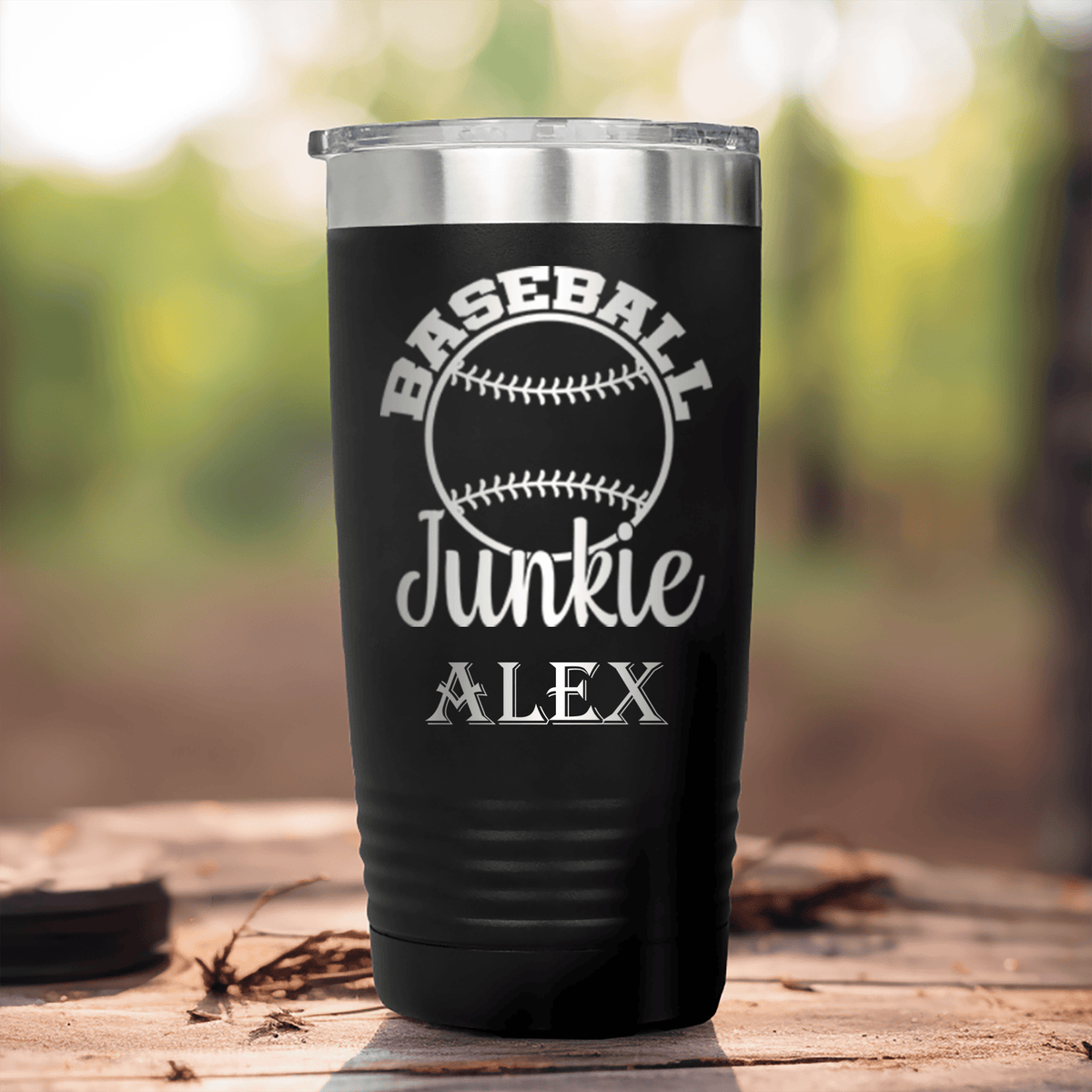 Black Baseball Tumbler With Addicted To The Diamond Design