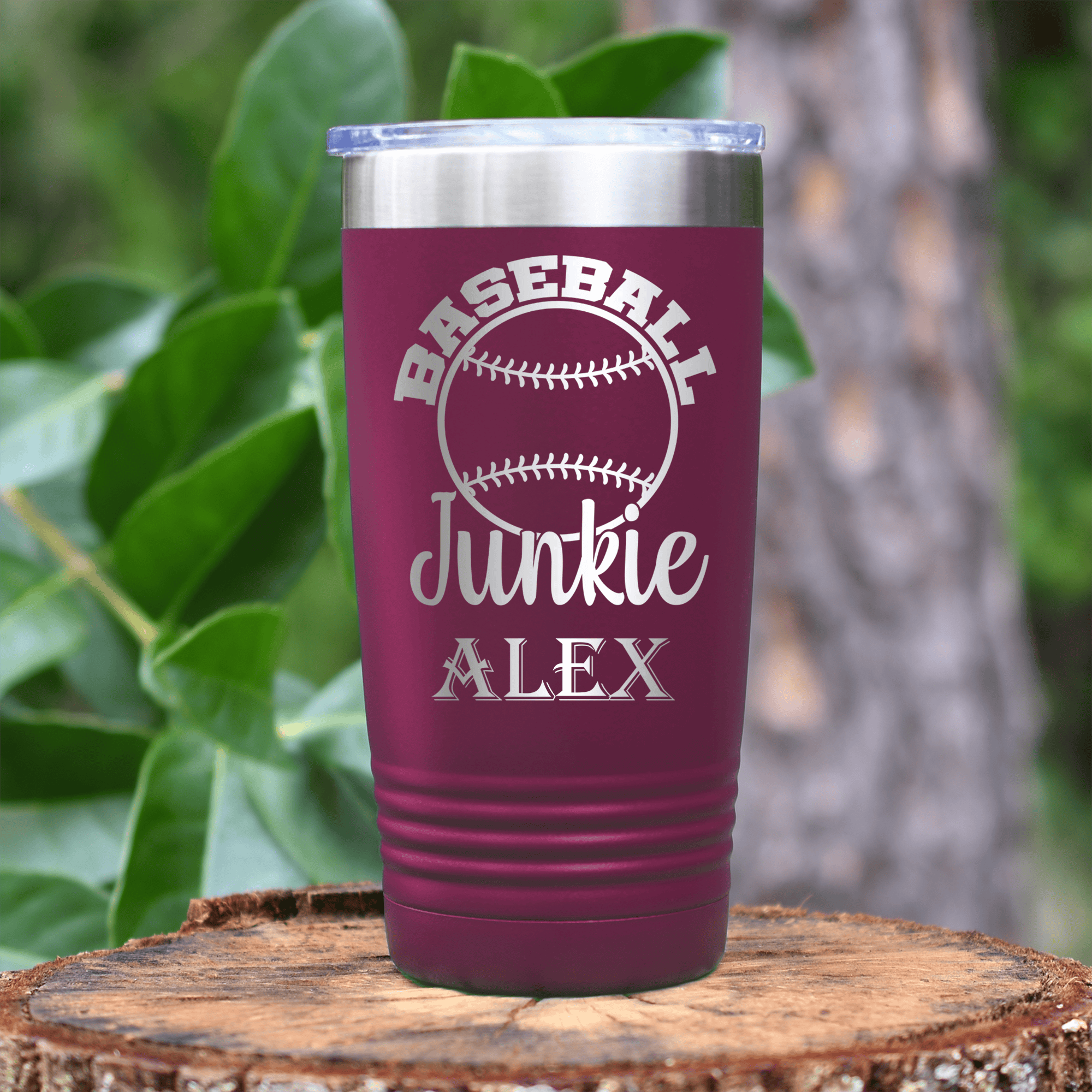 Maroon Baseball Tumbler With Addicted To The Diamond Design