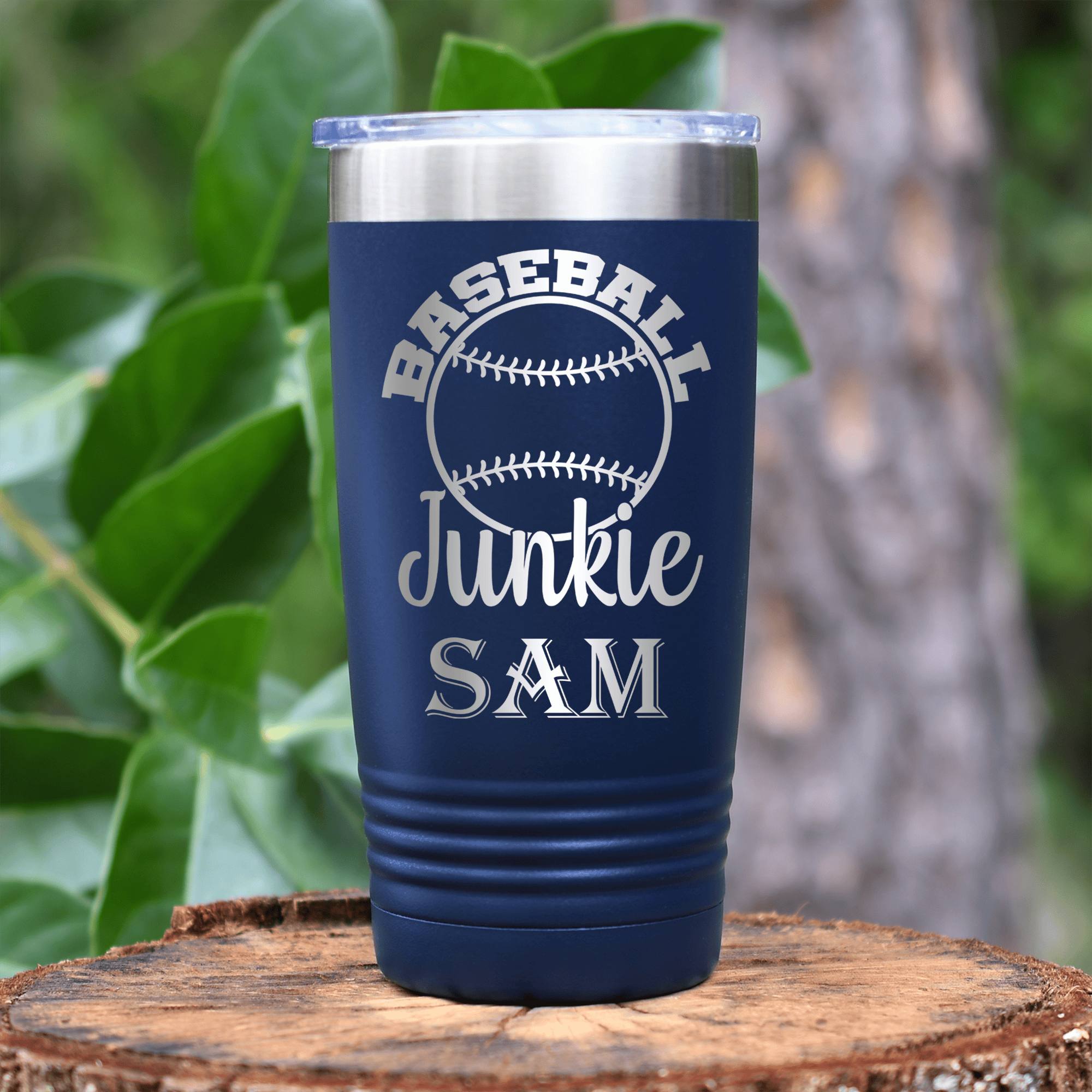 Navy Baseball Tumbler With Addicted To The Diamond Design