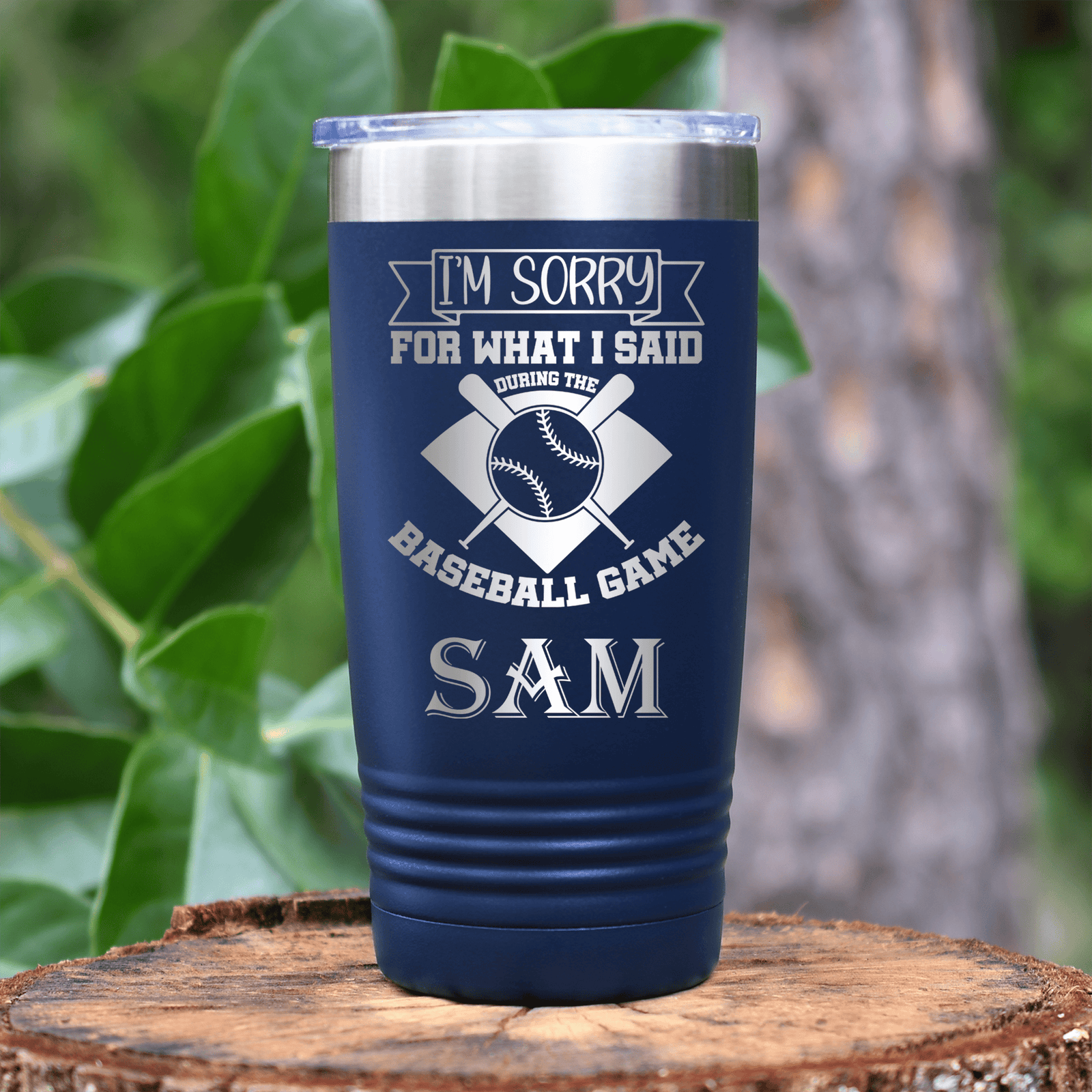 Navy Baseball Tumbler With Baseball Game Day Regrets Design