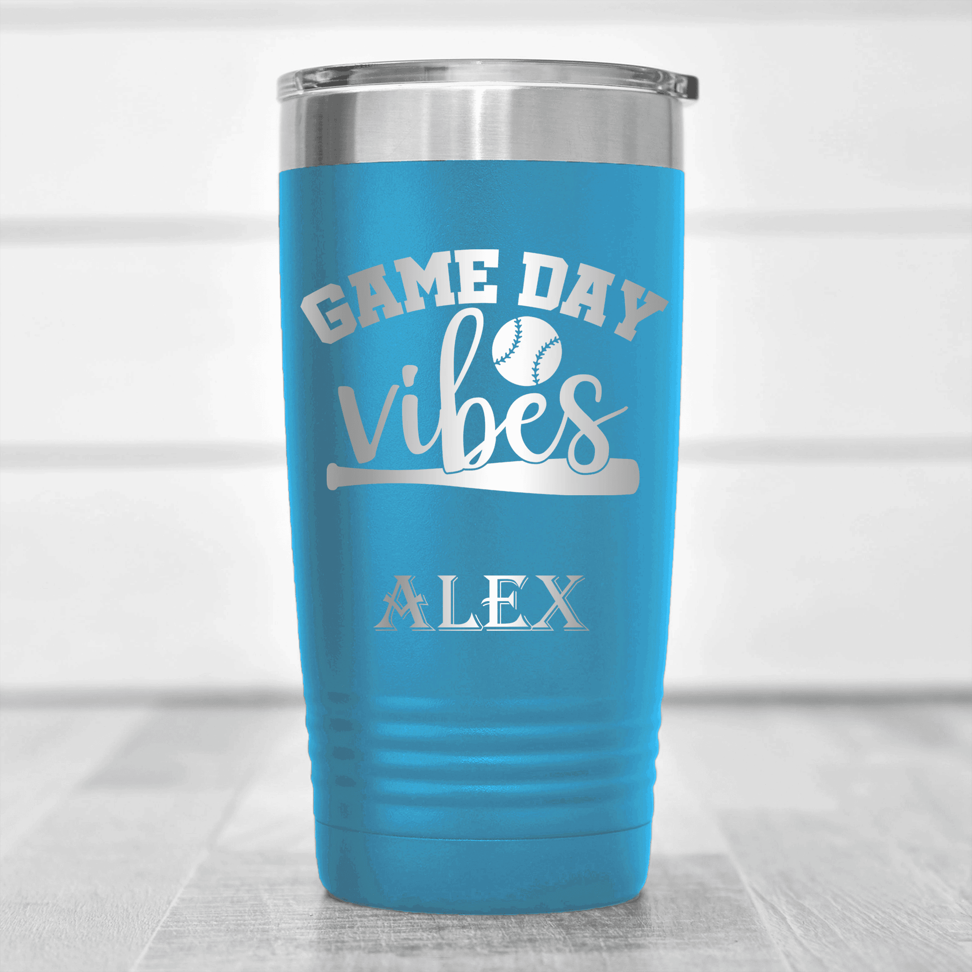 Light Blue Baseball Tumbler With Baseball Mood Design