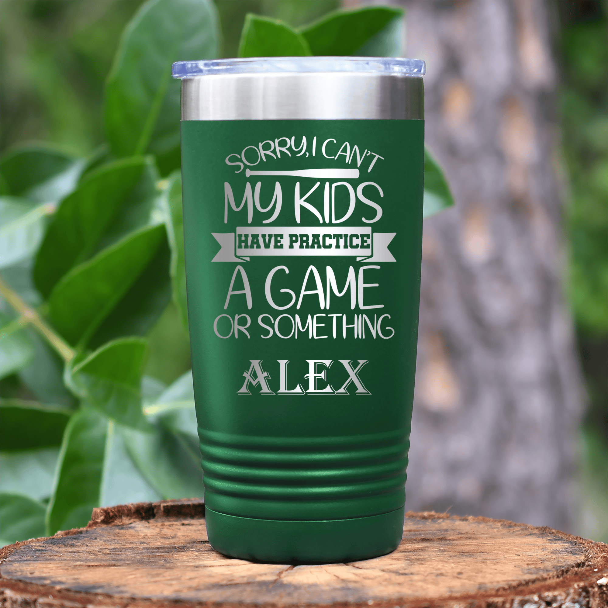 Green Baseball Tumbler With Busy Ballpark Nights Design