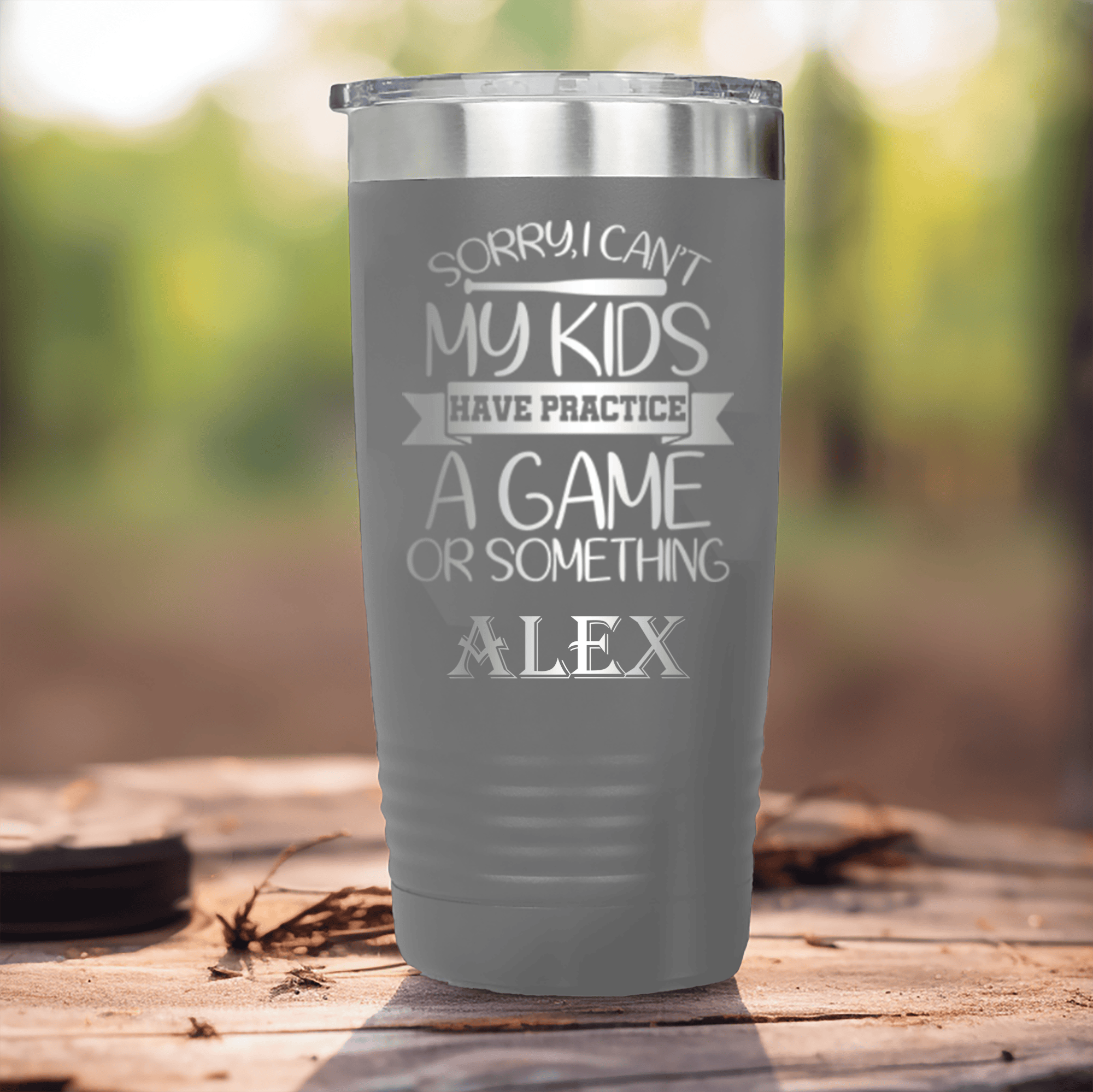 Grey Baseball Tumbler With Busy Ballpark Nights Design