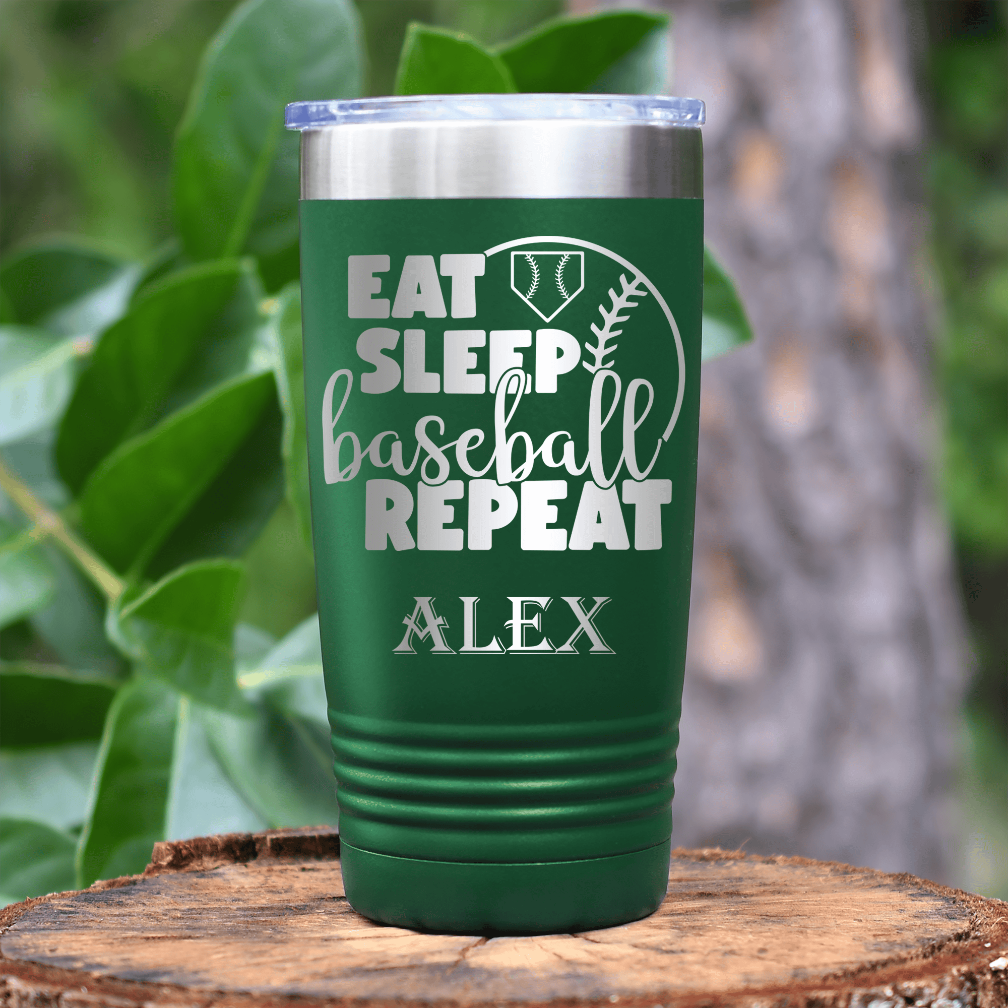 Green Baseball Tumbler With Lifes Rythm Baseball Design