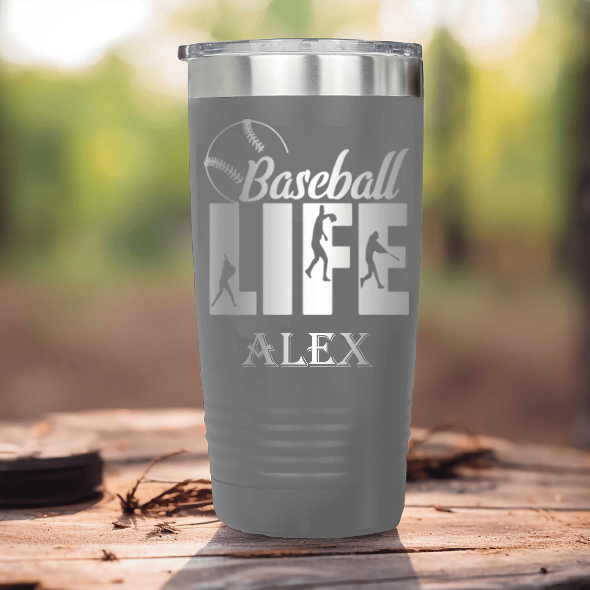 Grey Baseball Tumbler With Living The Diamond Dream Design