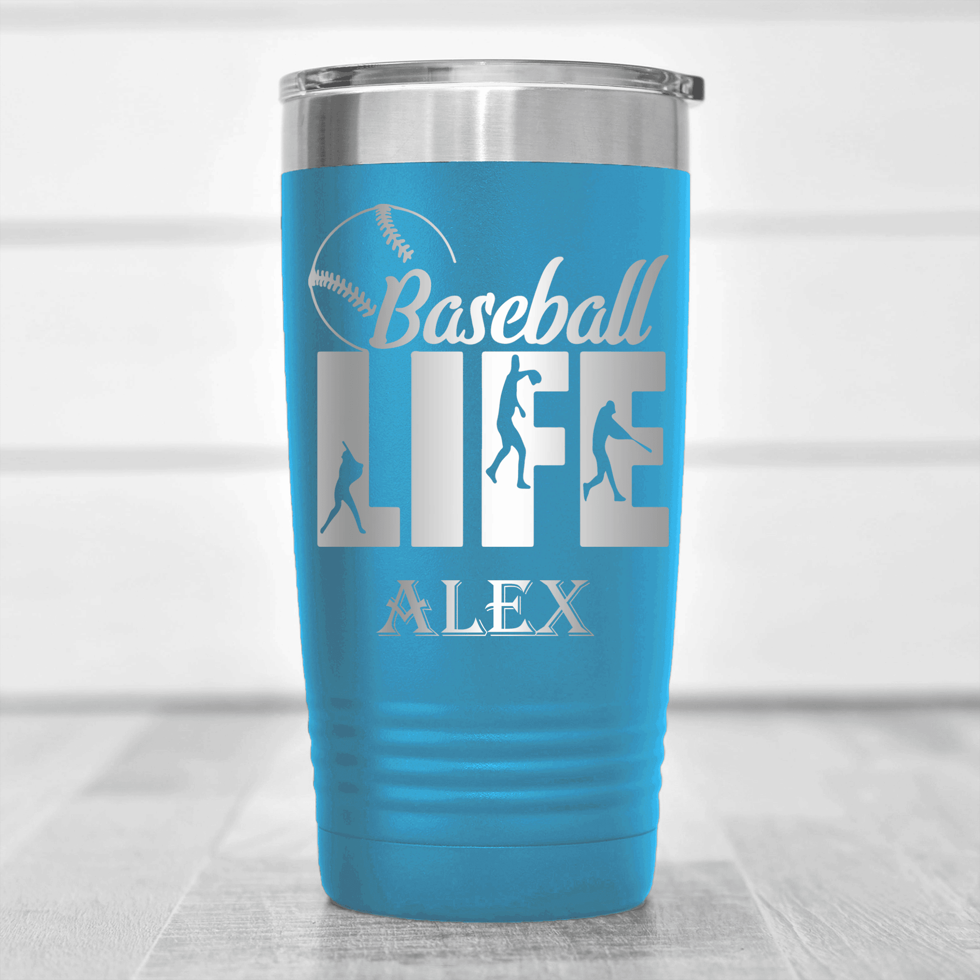 Light Blue Baseball Tumbler With Living The Diamond Dream Design