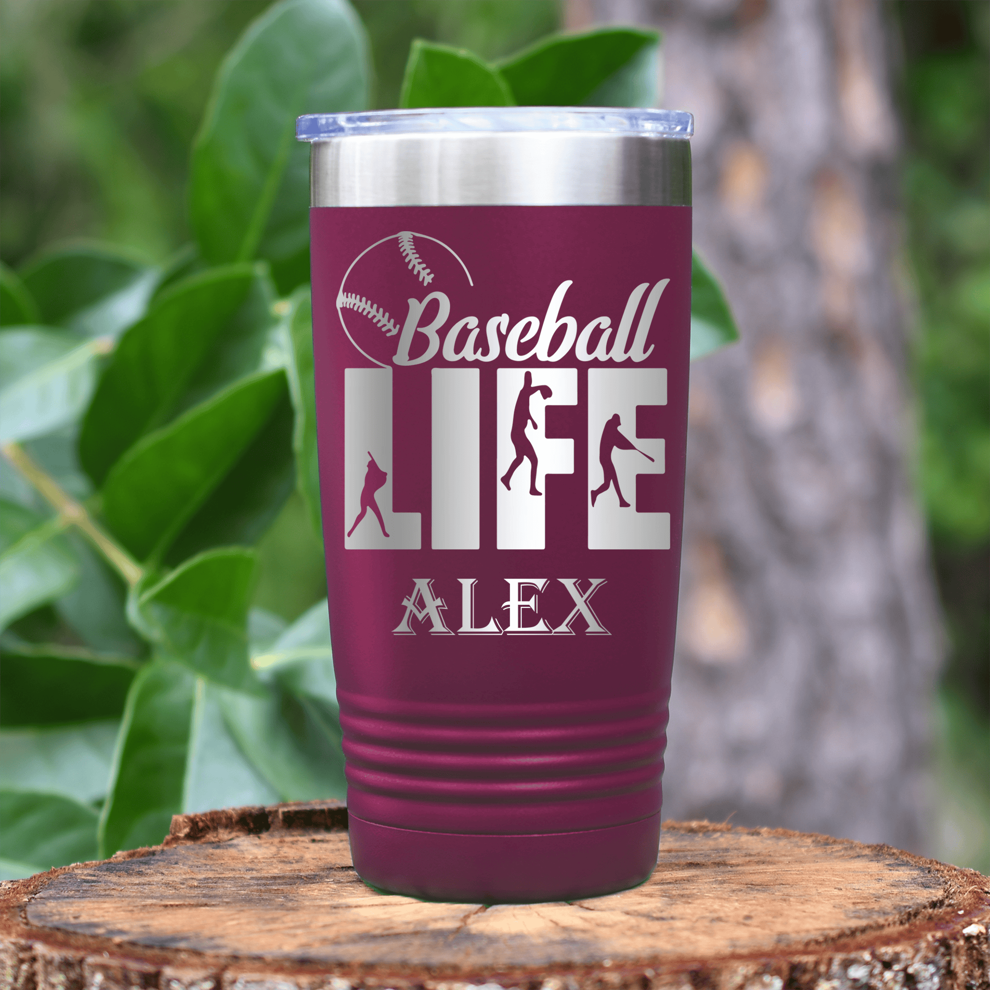 Maroon Baseball Tumbler With Living The Diamond Dream Design