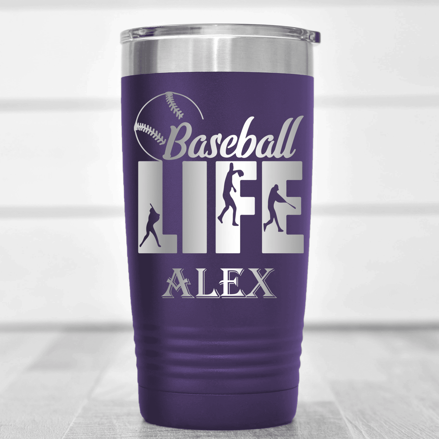 Purple Baseball Tumbler With Living The Diamond Dream Design