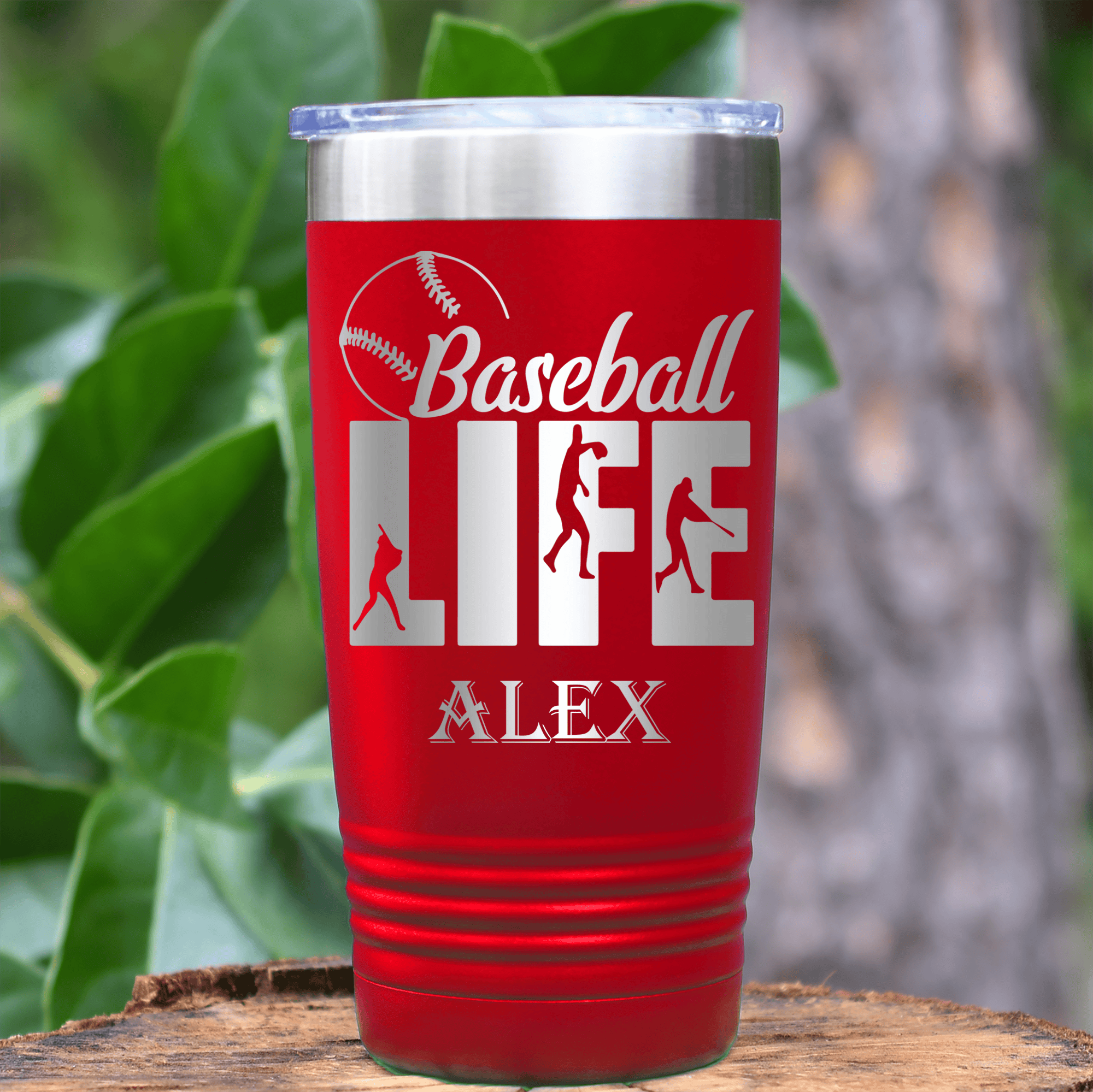 Red Baseball Tumbler With Living The Diamond Dream Design