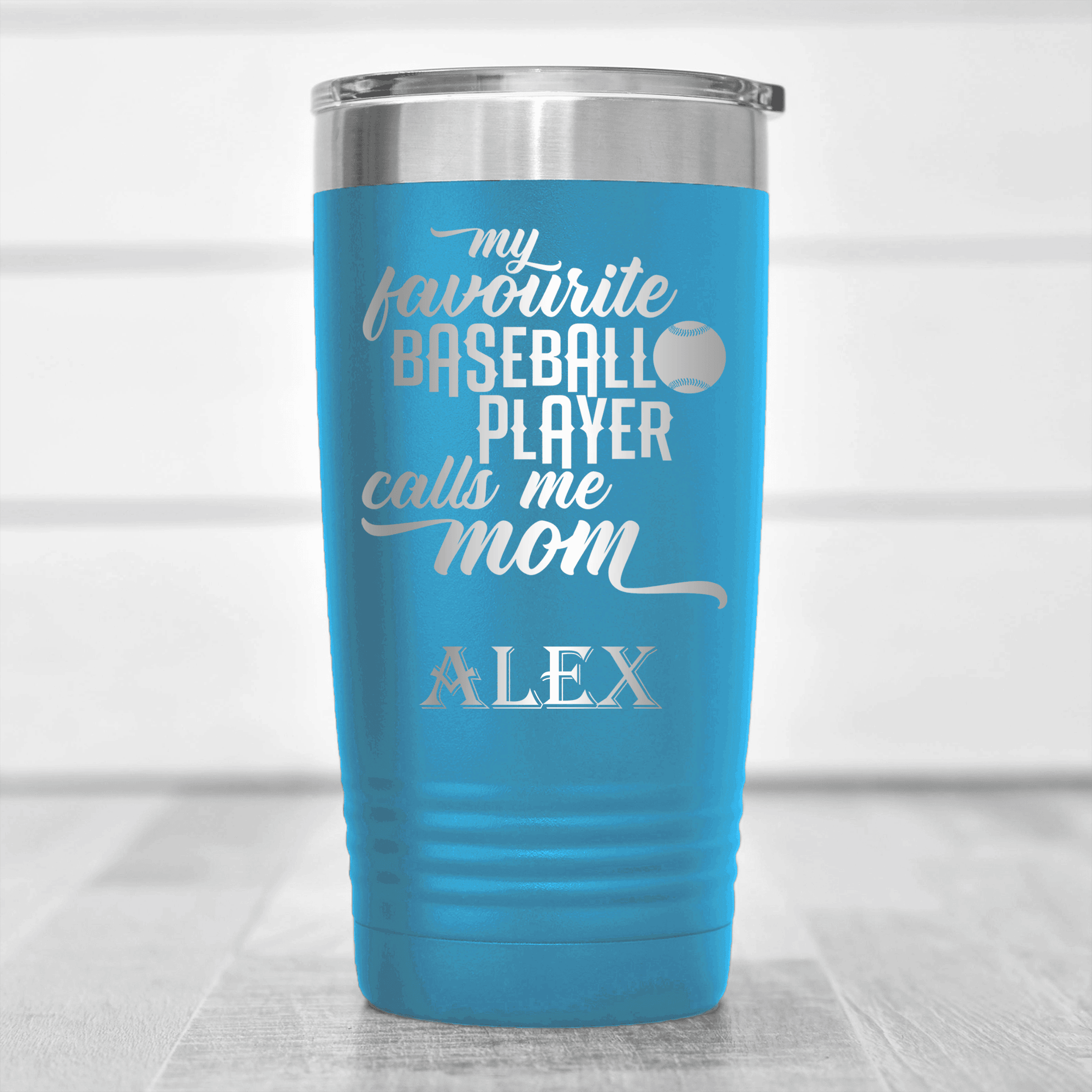 Light Blue Baseball Tumbler With Moms Mvp On The Diamond Design