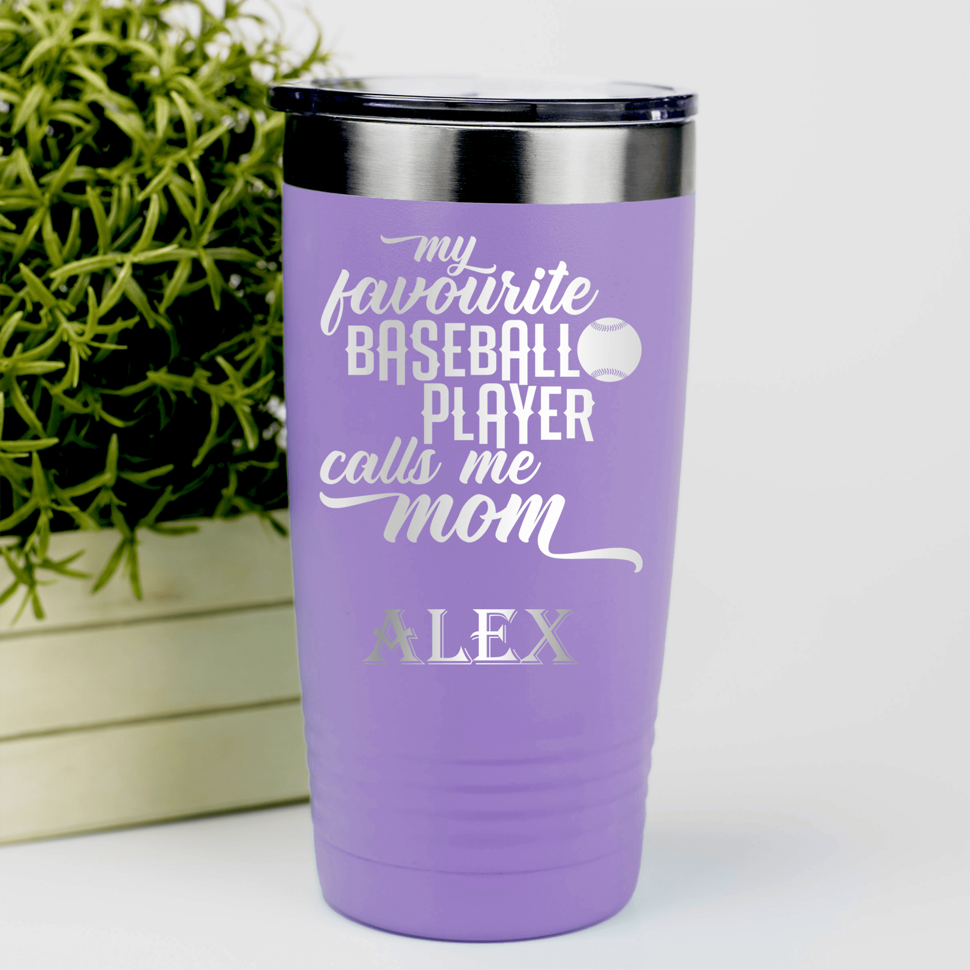 Light Purple Baseball Tumbler With Moms Mvp On The Diamond Design