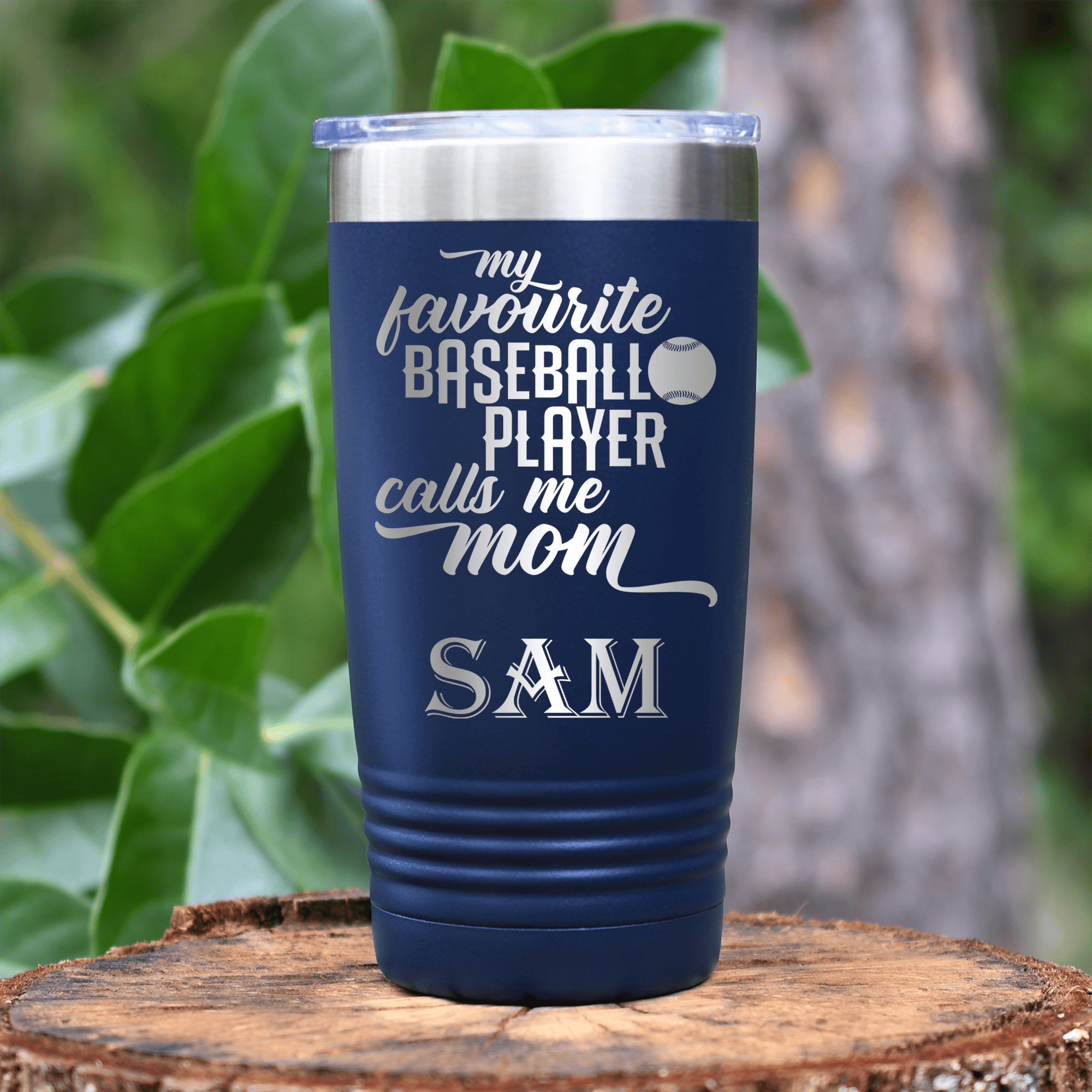 Navy Baseball Tumbler With Moms Mvp On The Diamond Design