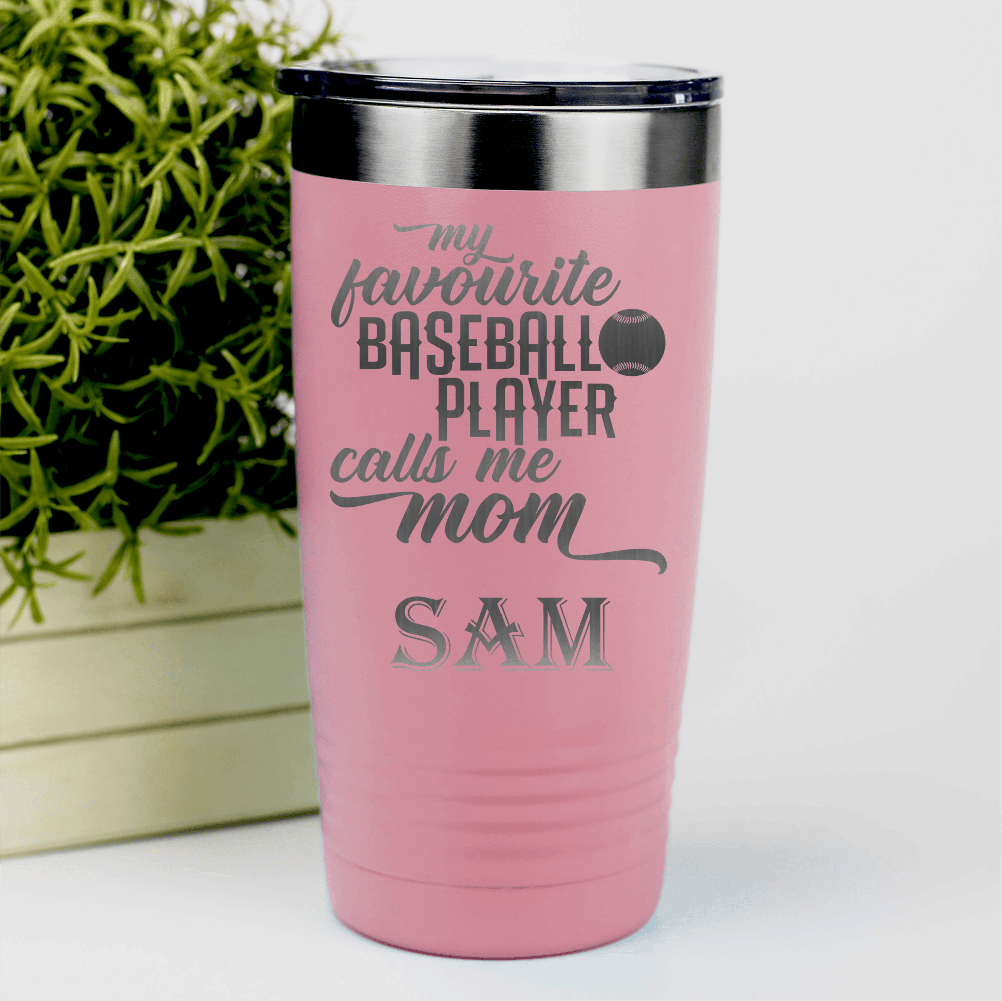 Salmon Baseball Tumbler With Moms Mvp On The Diamond Design