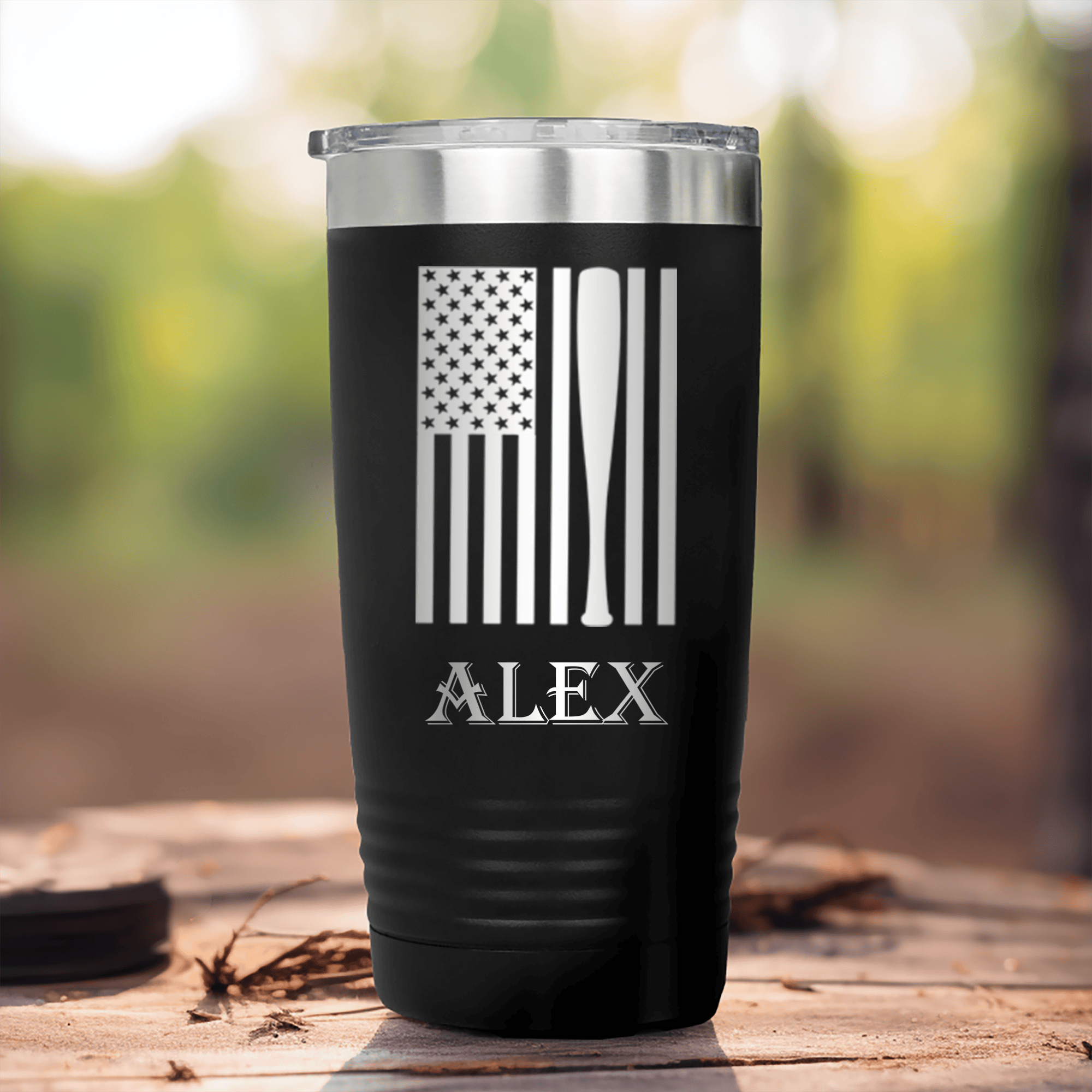 Black Baseball Tumbler With Patriotic Baseball Pride Design