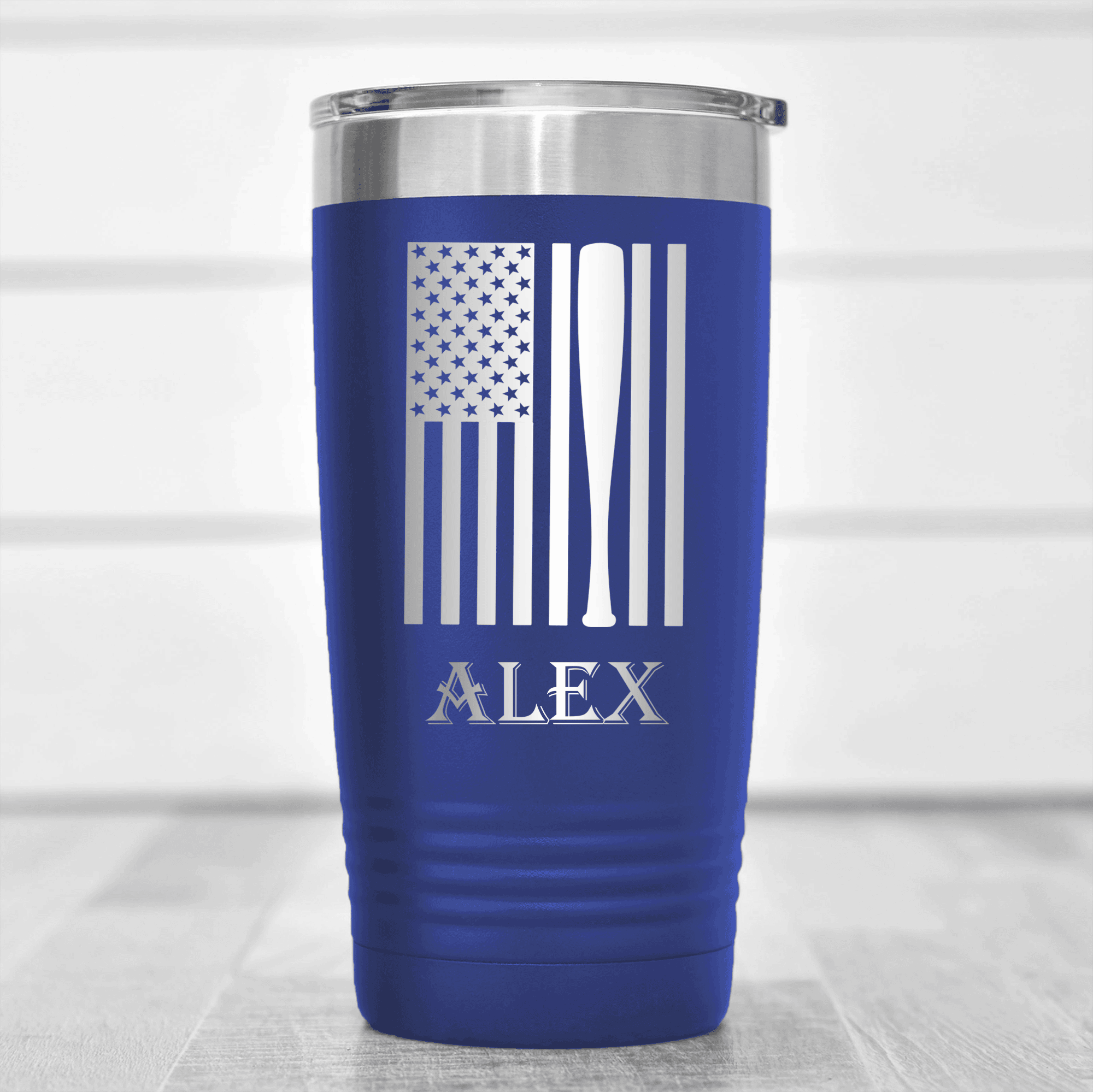 Blue Baseball Tumbler With Patriotic Baseball Pride Design