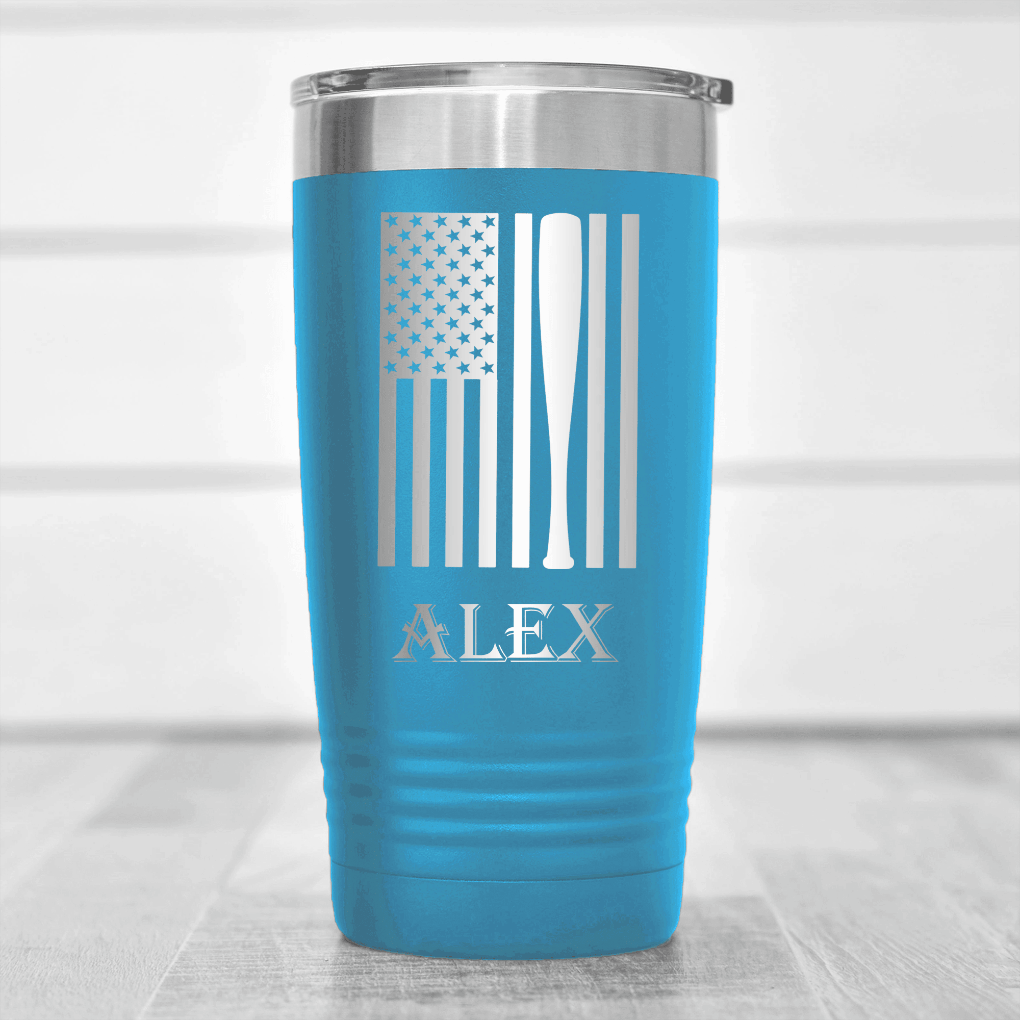 Light Blue Baseball Tumbler With Patriotic Baseball Pride Design