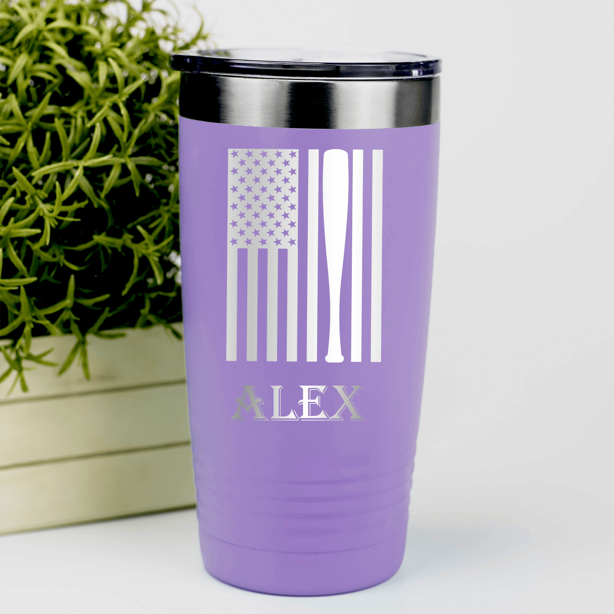 Light Purple Baseball Tumbler With Patriotic Baseball Pride Design