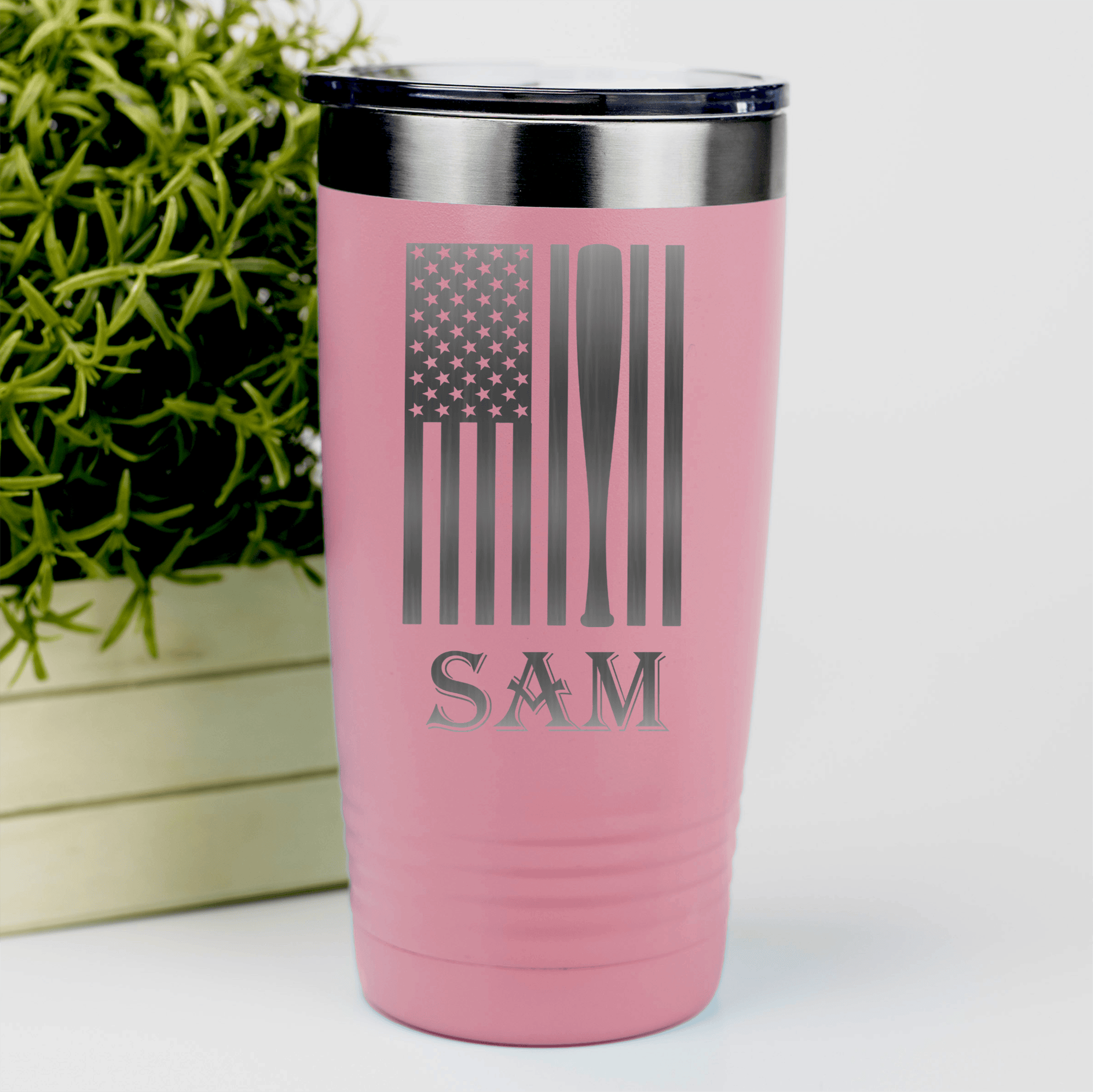 Salmon Baseball Tumbler With Patriotic Baseball Pride Design