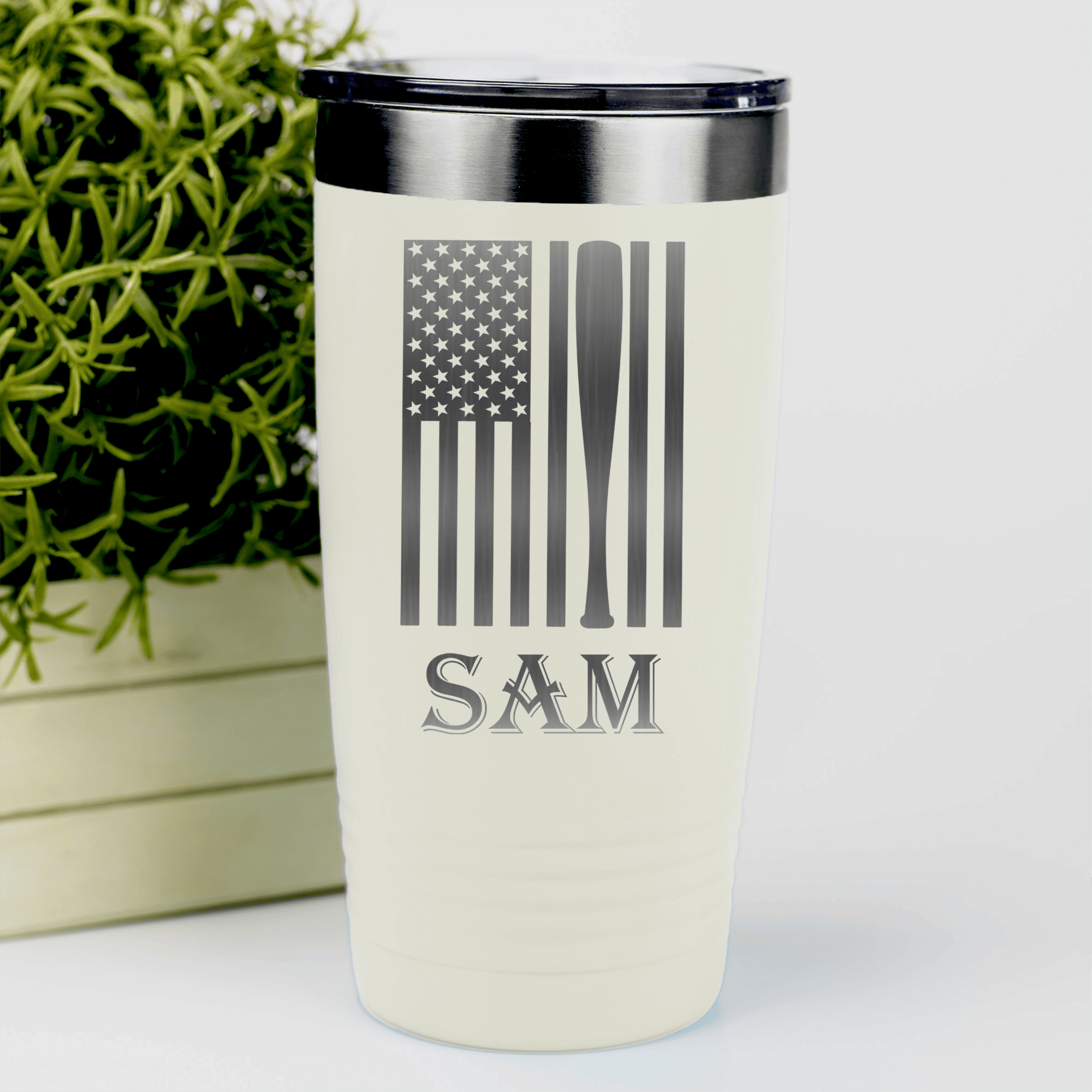 White Baseball Tumbler With Patriotic Baseball Pride Design