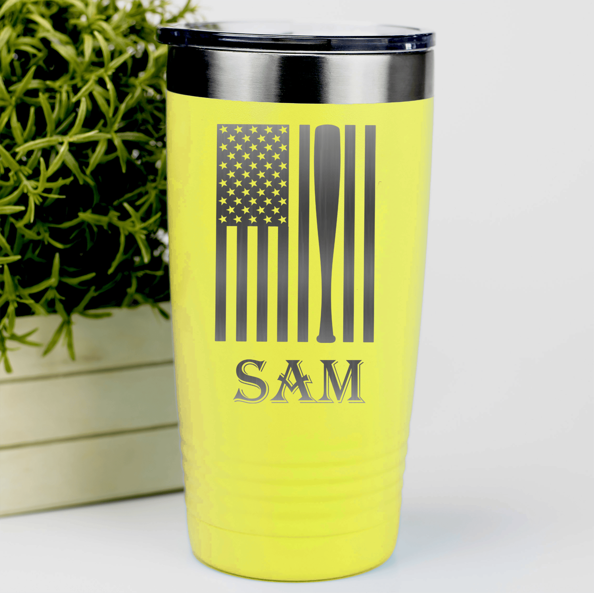 Yellow Baseball Tumbler With Patriotic Baseball Pride Design