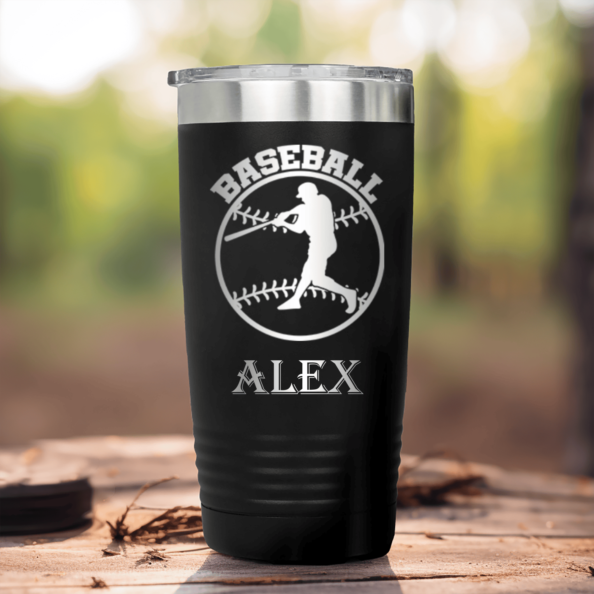 Black Baseball Tumbler With Player Spotlight Design