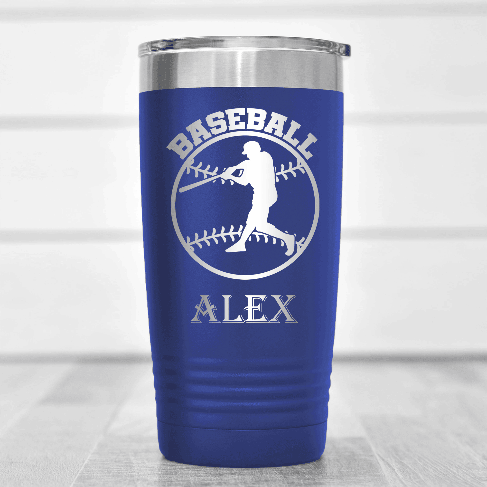 Blue Baseball Tumbler With Player Spotlight Design