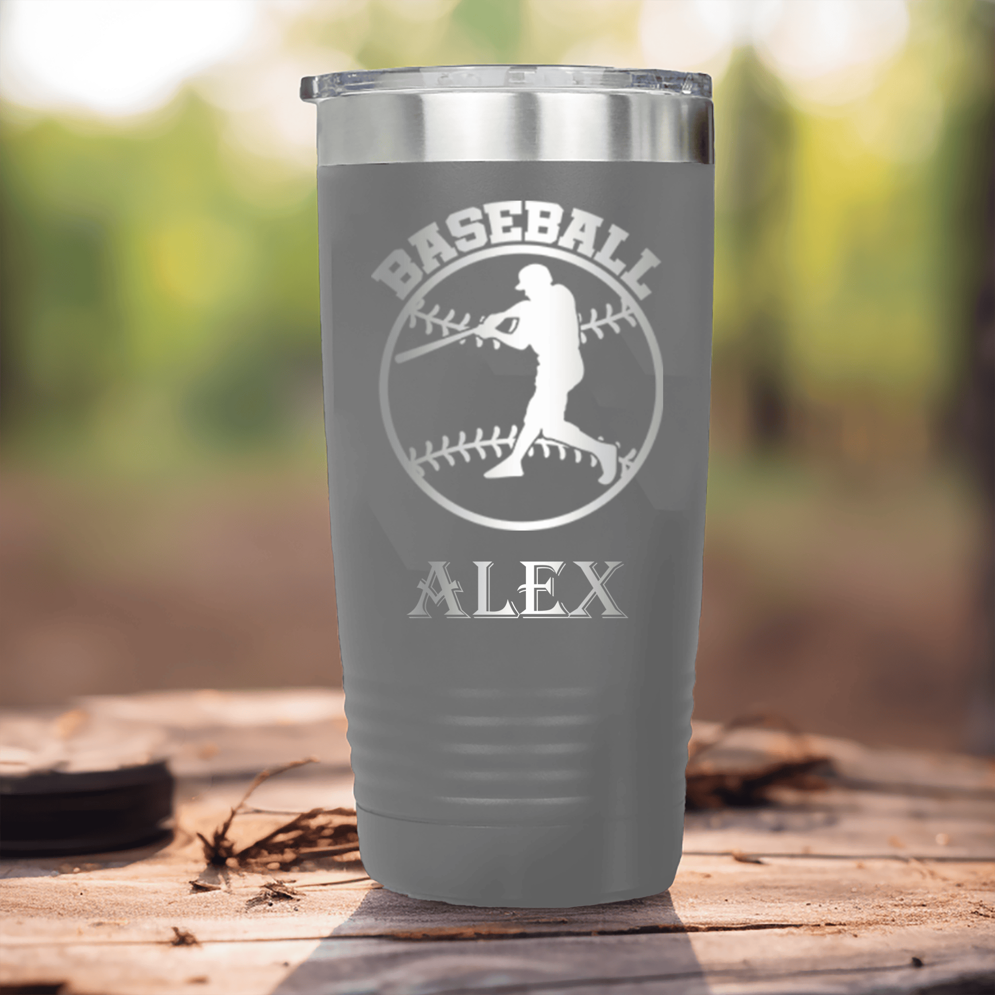 Grey Baseball Tumbler With Player Spotlight Design