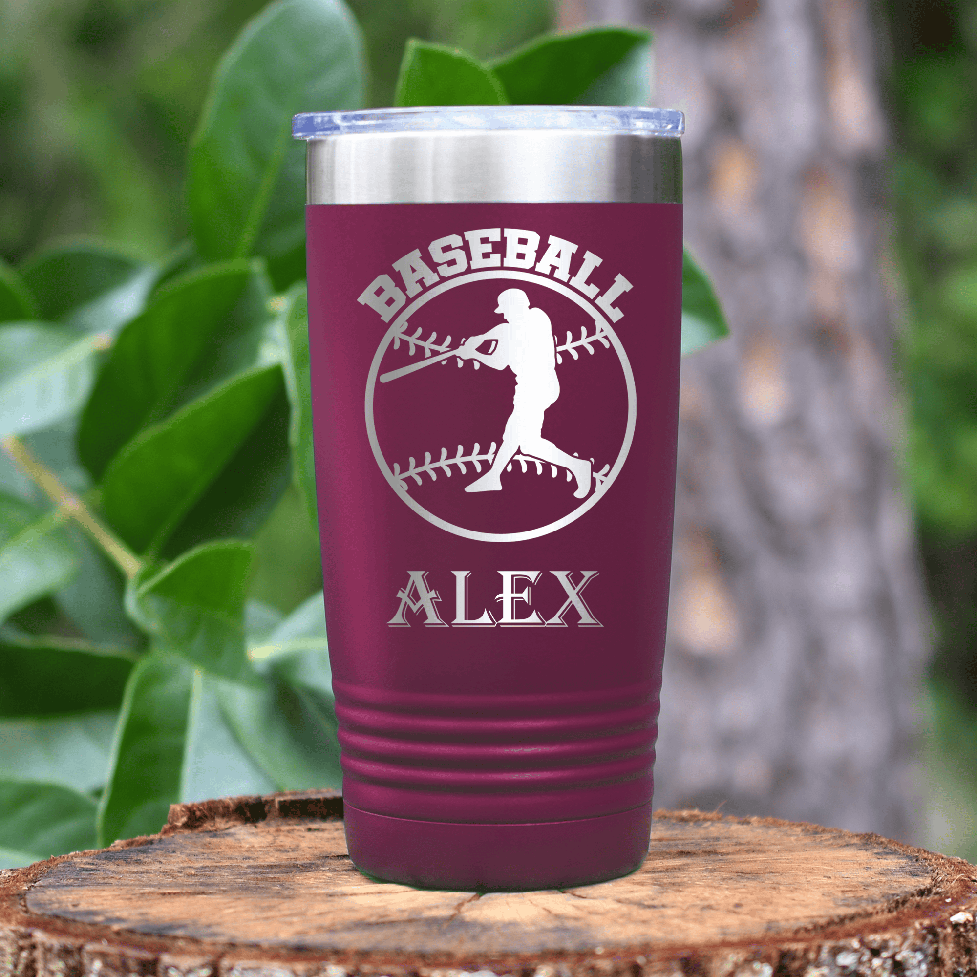 Maroon Baseball Tumbler With Player Spotlight Design