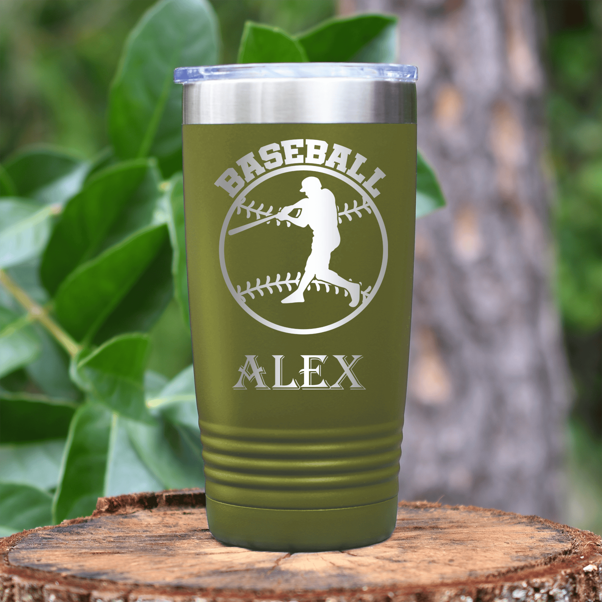 Military Green Baseball Tumbler With Player Spotlight Design