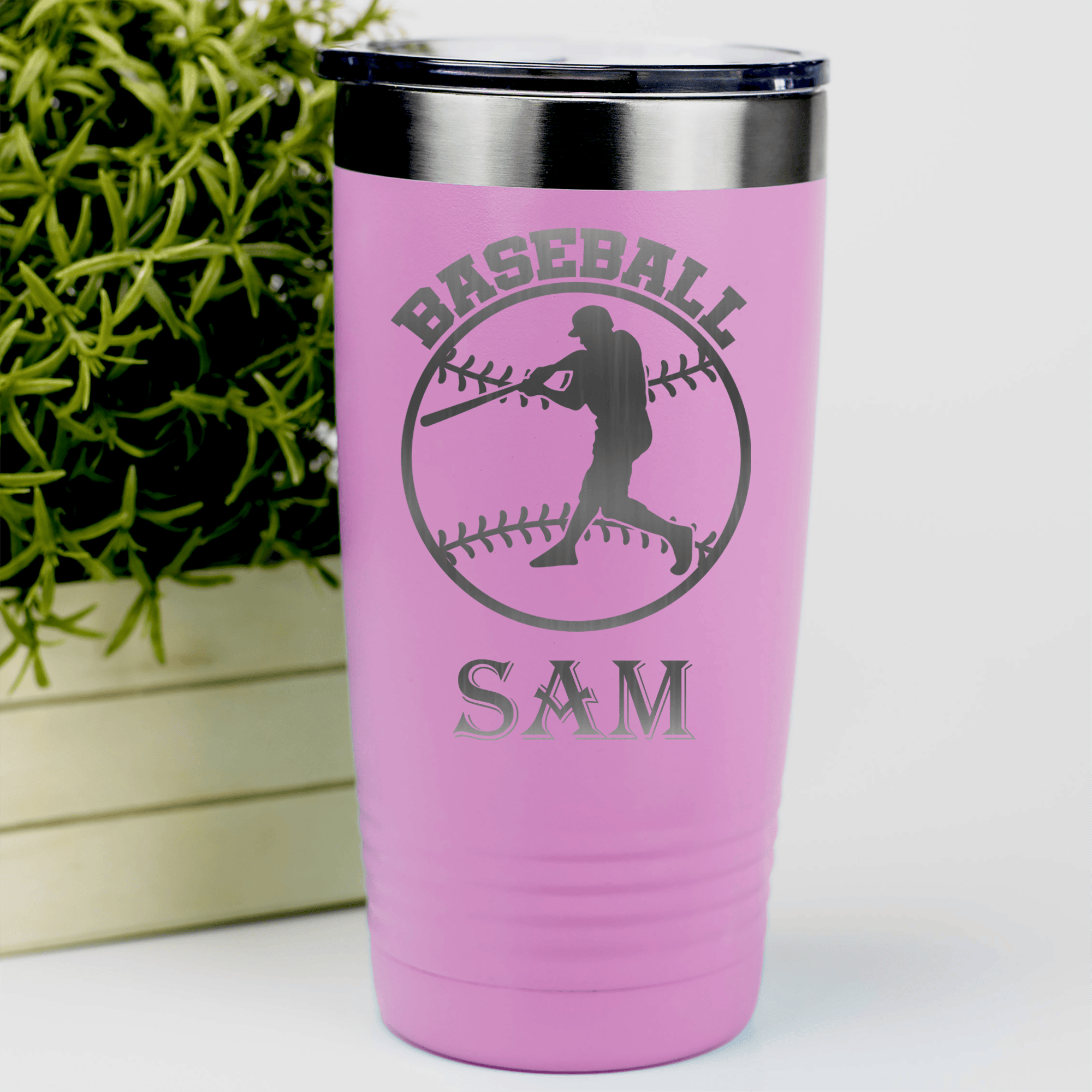 Pink Baseball Tumbler With Player Spotlight Design