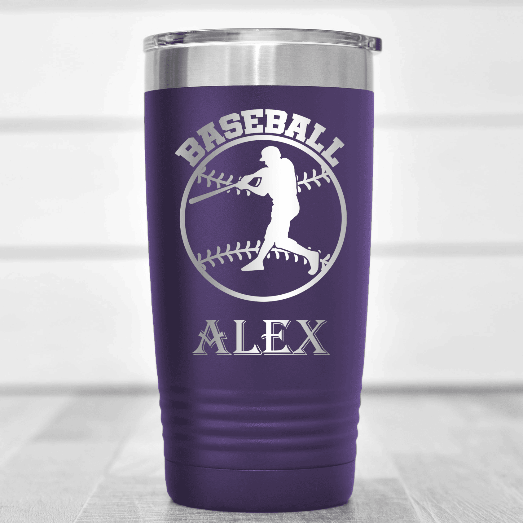 Purple Baseball Tumbler With Player Spotlight Design