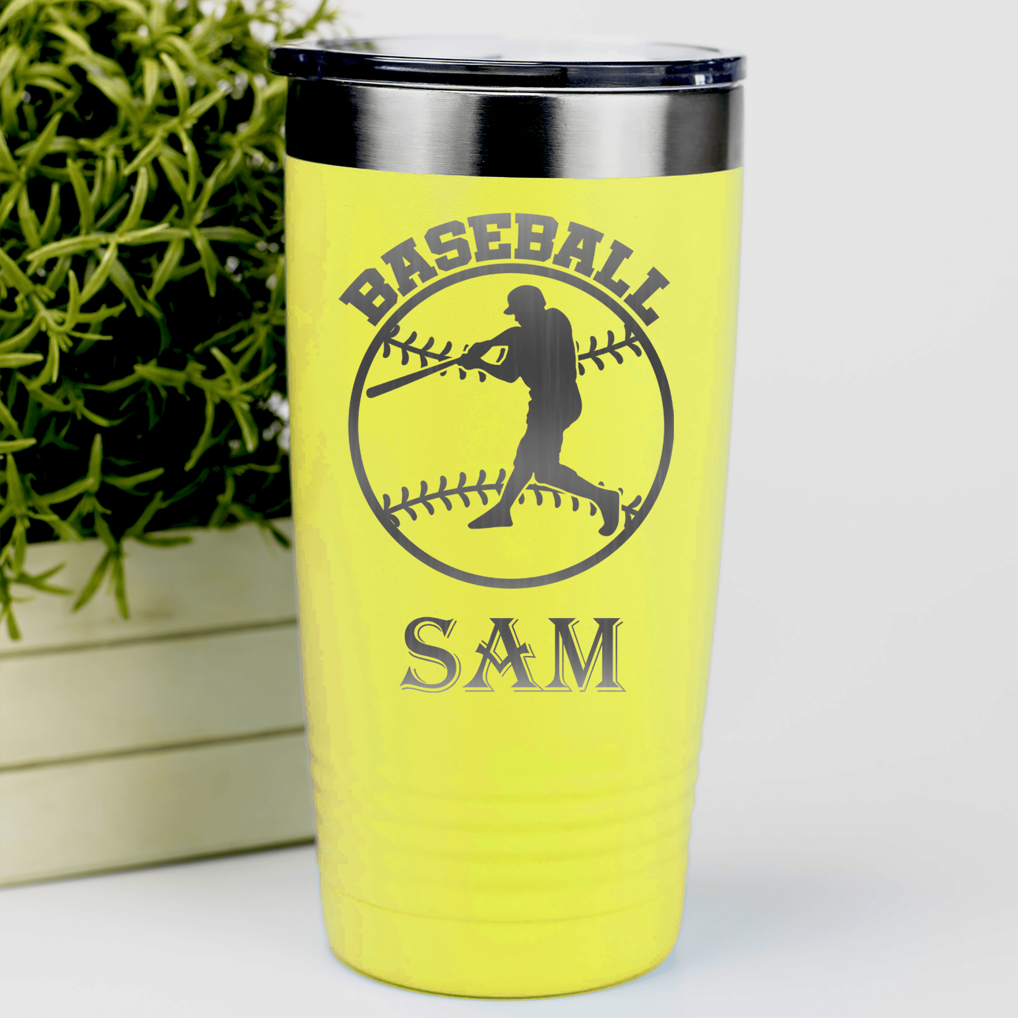 Yellow Baseball Tumbler With Player Spotlight Design