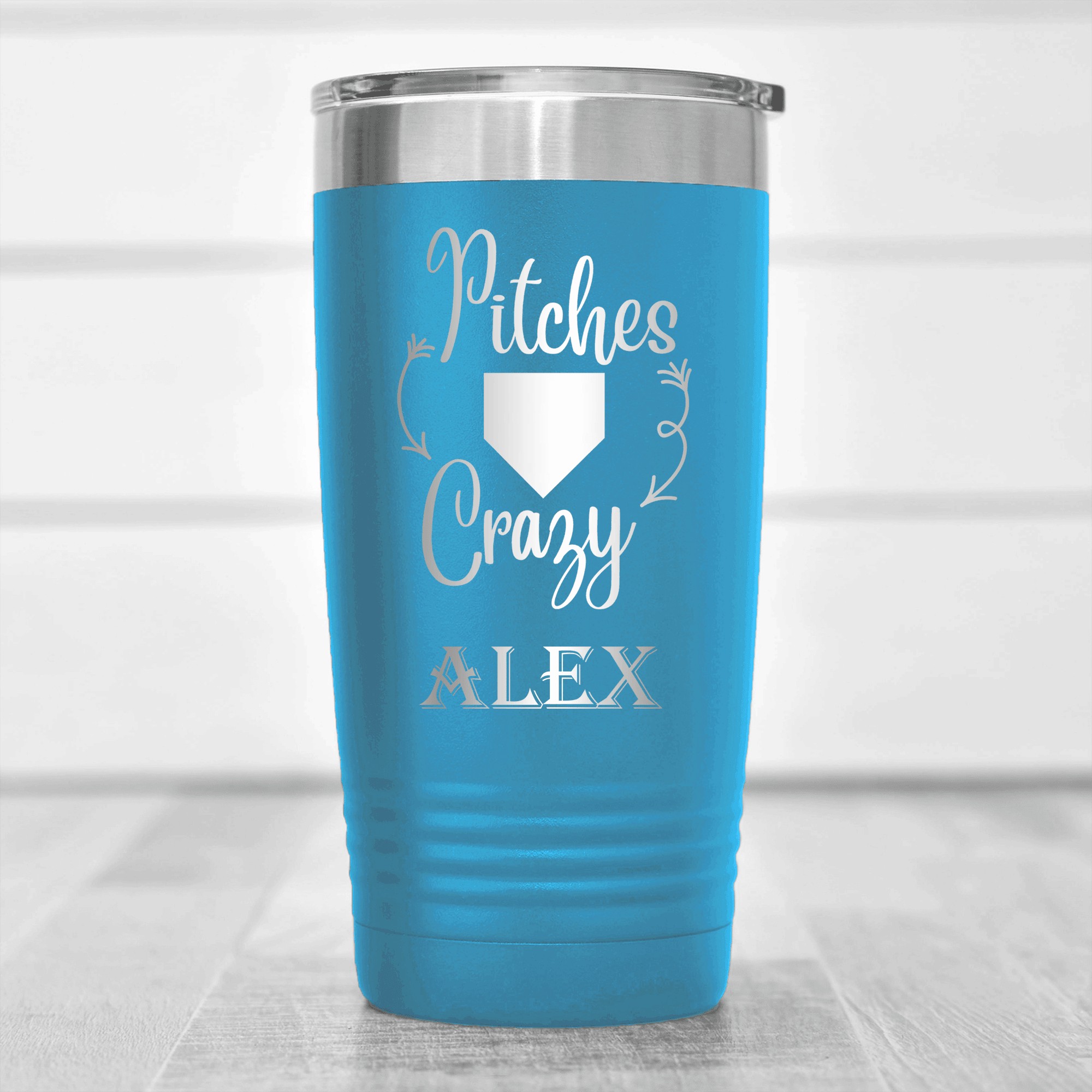 Light Blue Baseball Tumbler With Playful Pitch Madness Design