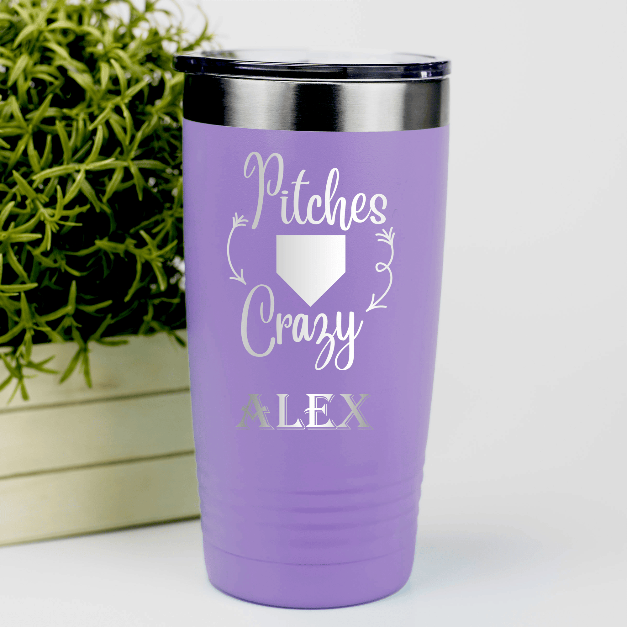 Light Purple Baseball Tumbler With Playful Pitch Madness Design