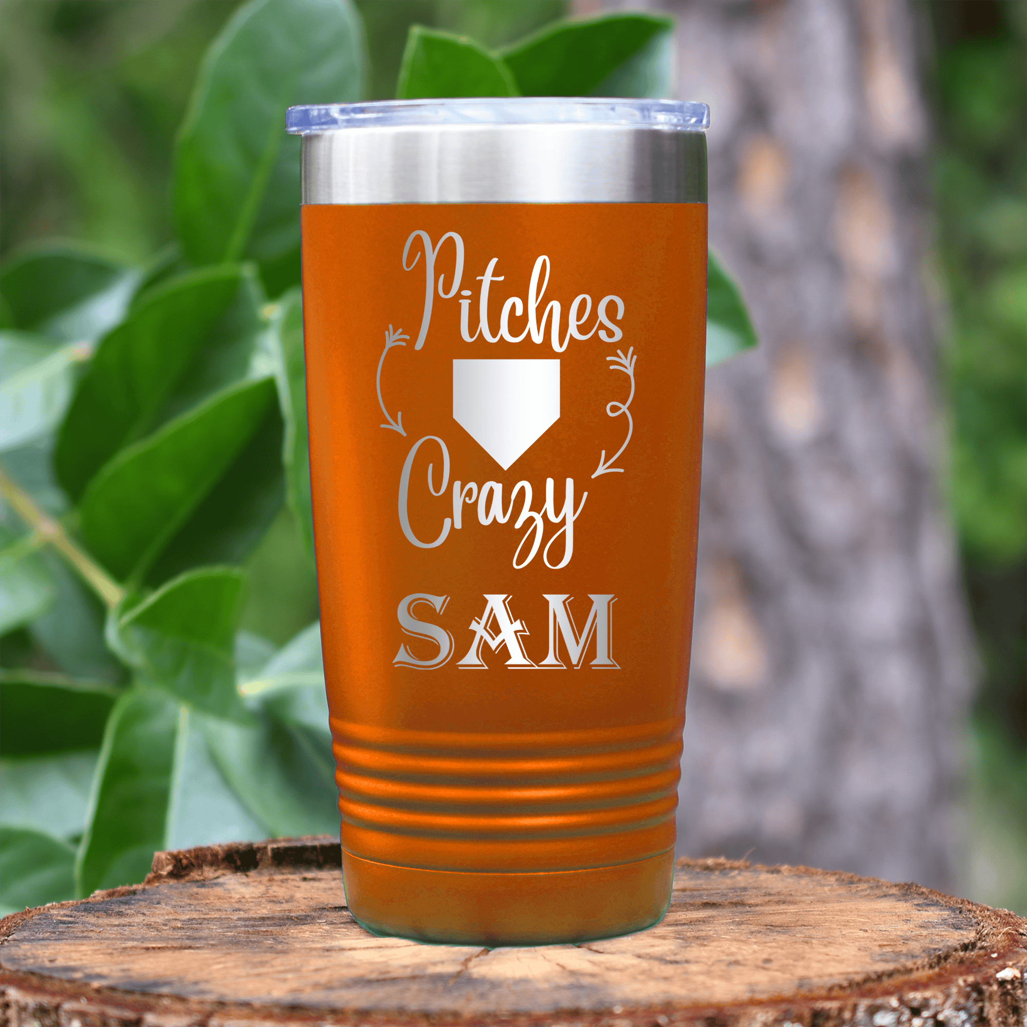 Orange Baseball Tumbler With Playful Pitch Madness Design