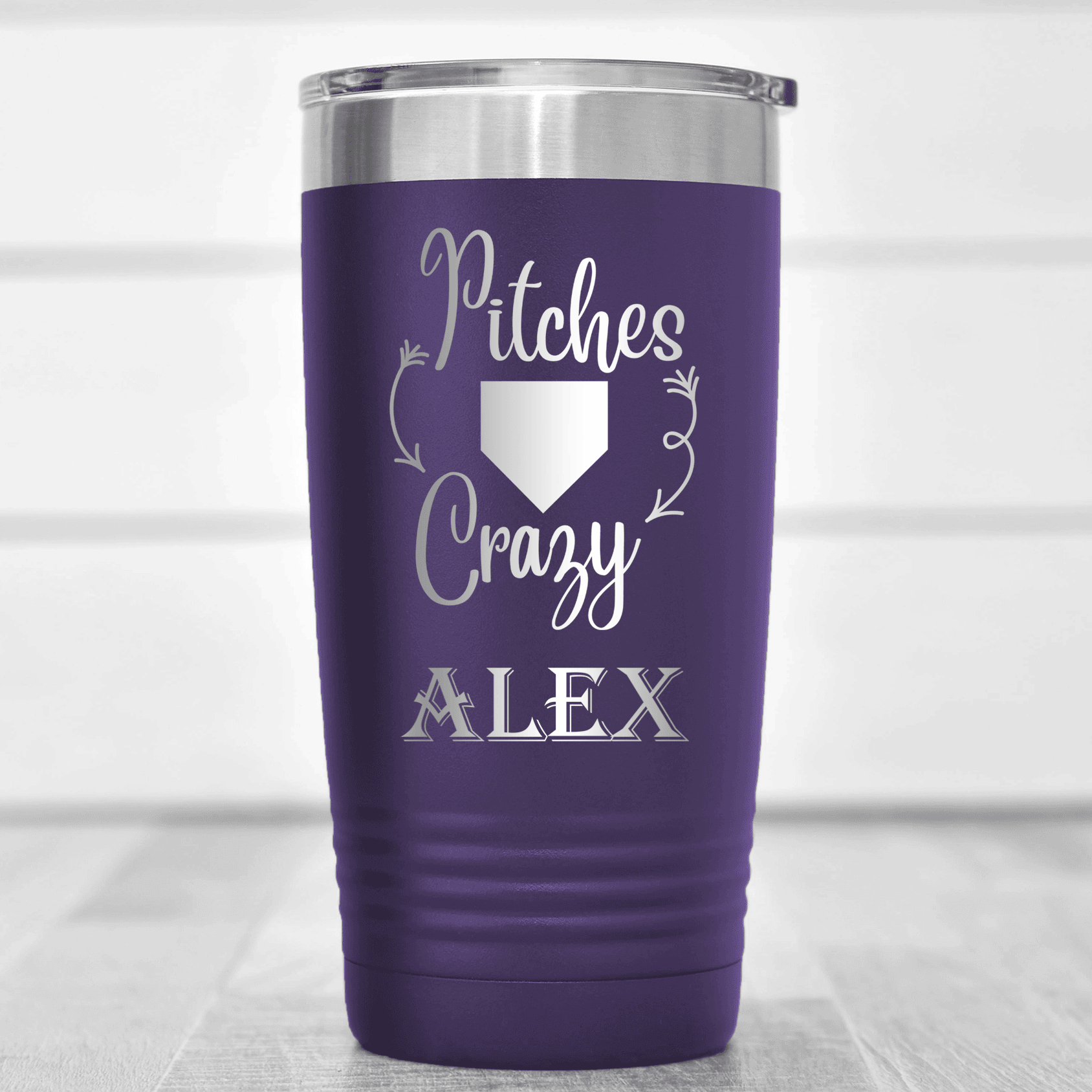 Purple Baseball Tumbler With Playful Pitch Madness Design