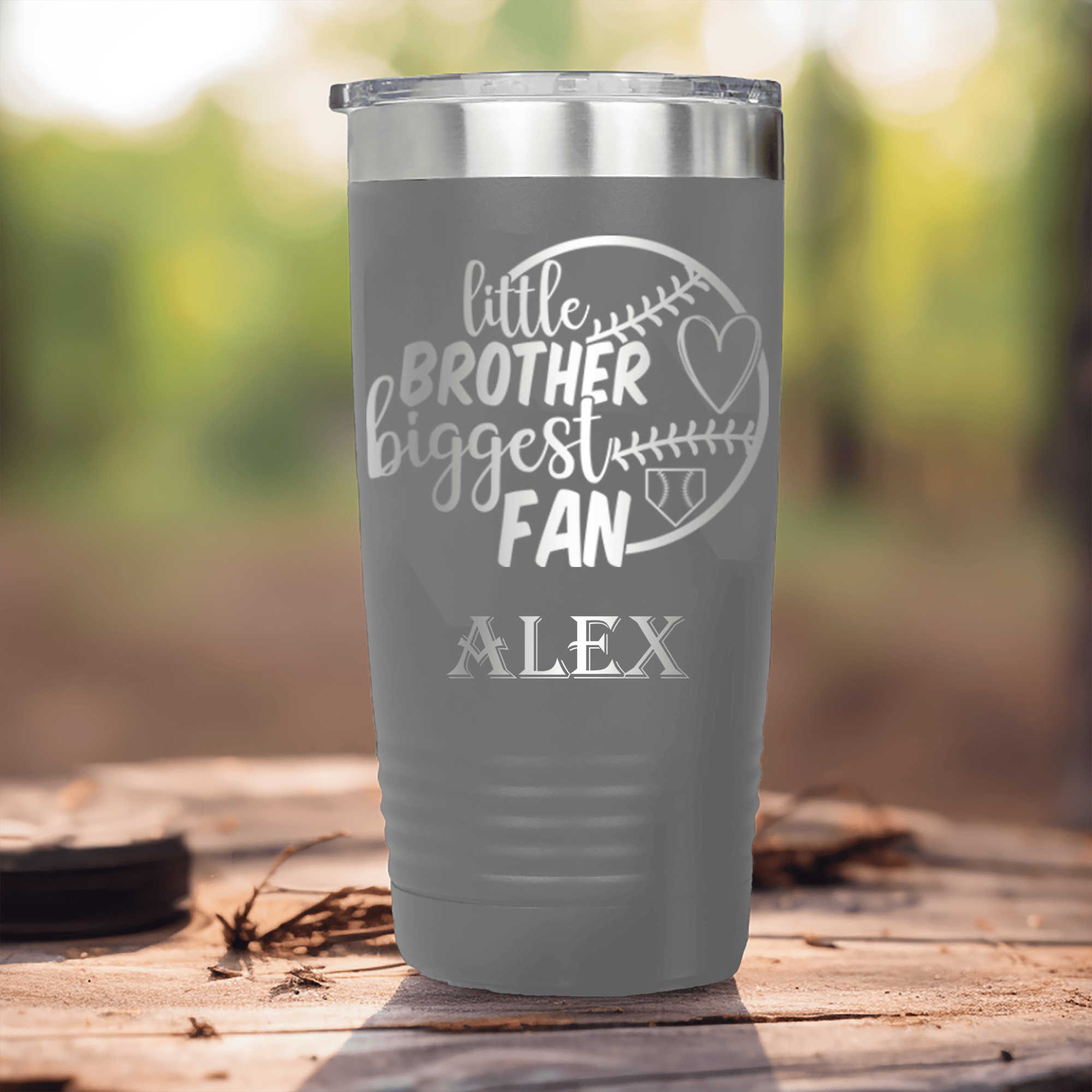 Grey Baseball Tumbler With Proud Baseball Sibling Design