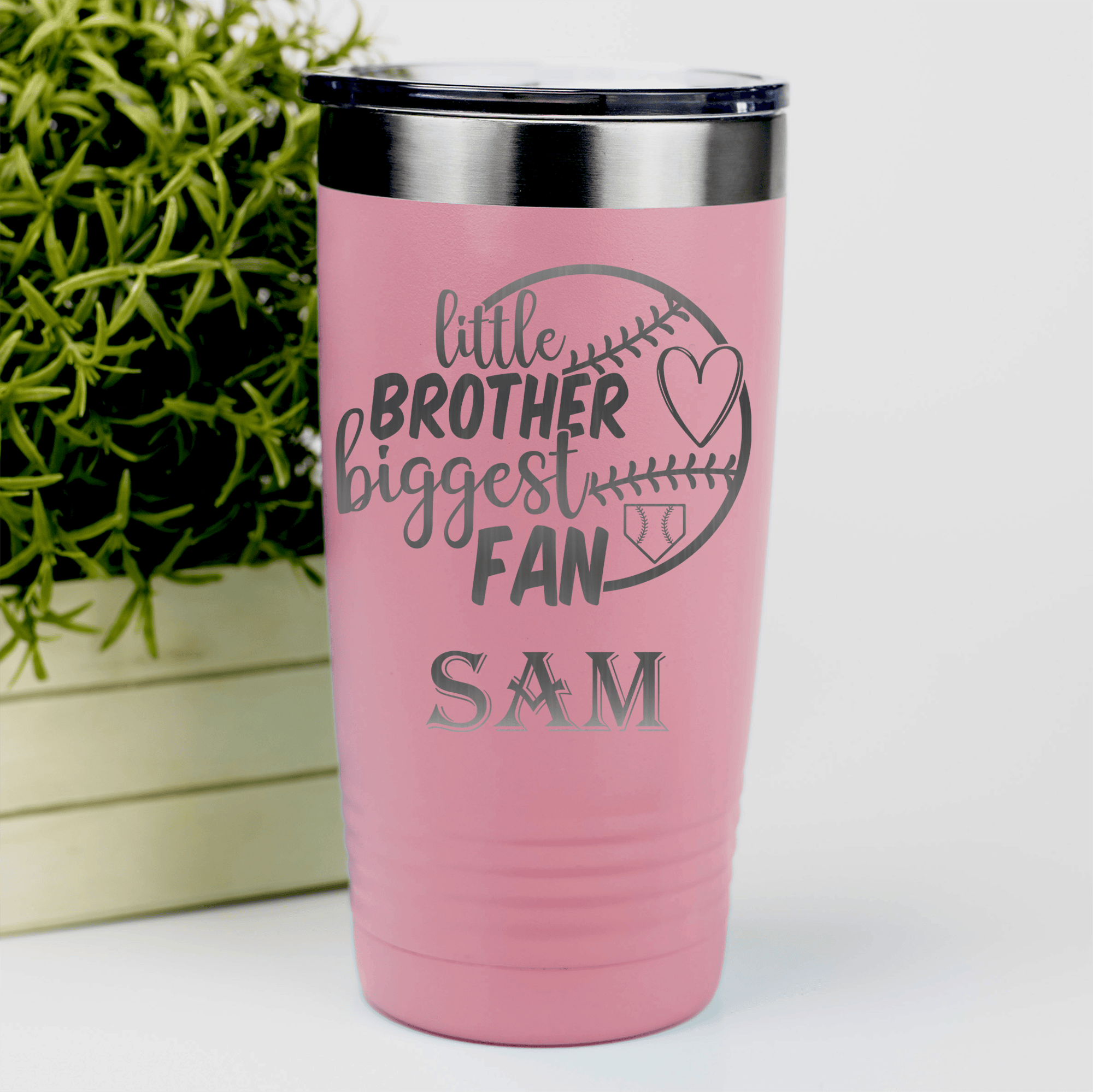 Salmon Baseball Tumbler With Proud Baseball Sibling Design