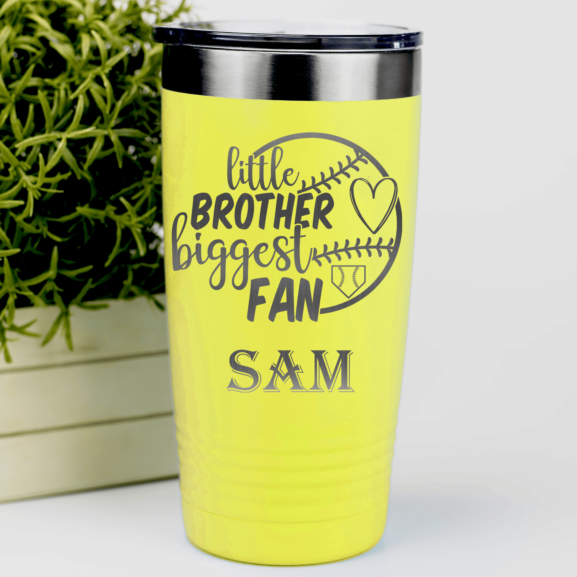 Yellow Baseball Tumbler With Proud Baseball Sibling Design