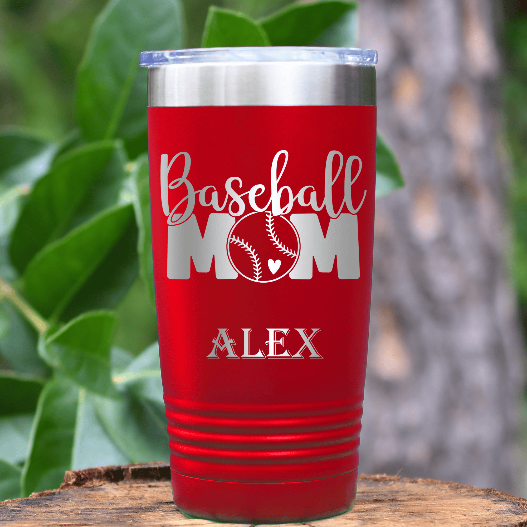 Red Baseball Tumbler With Queen Of The Bleachers Baseball Design