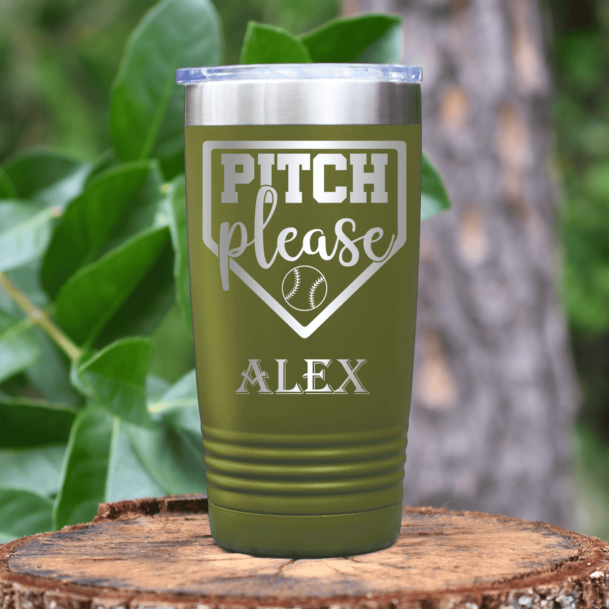 Military Green Baseball Tumbler With Sass From The Mound Design