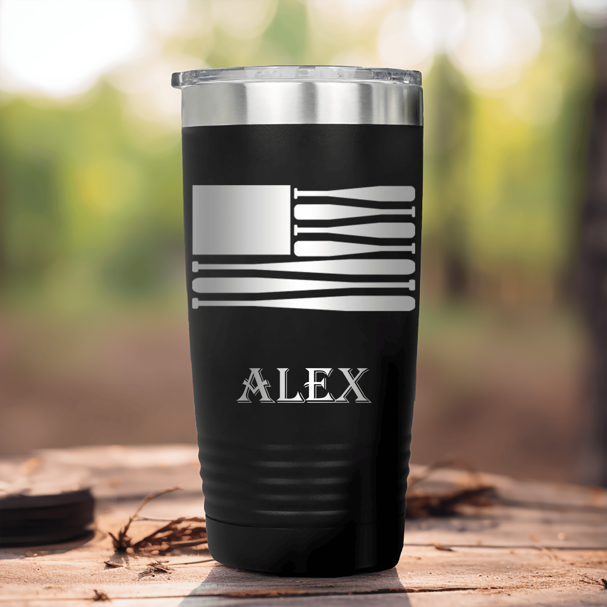 Black Baseball Tumbler With Star Spangled Bats Design