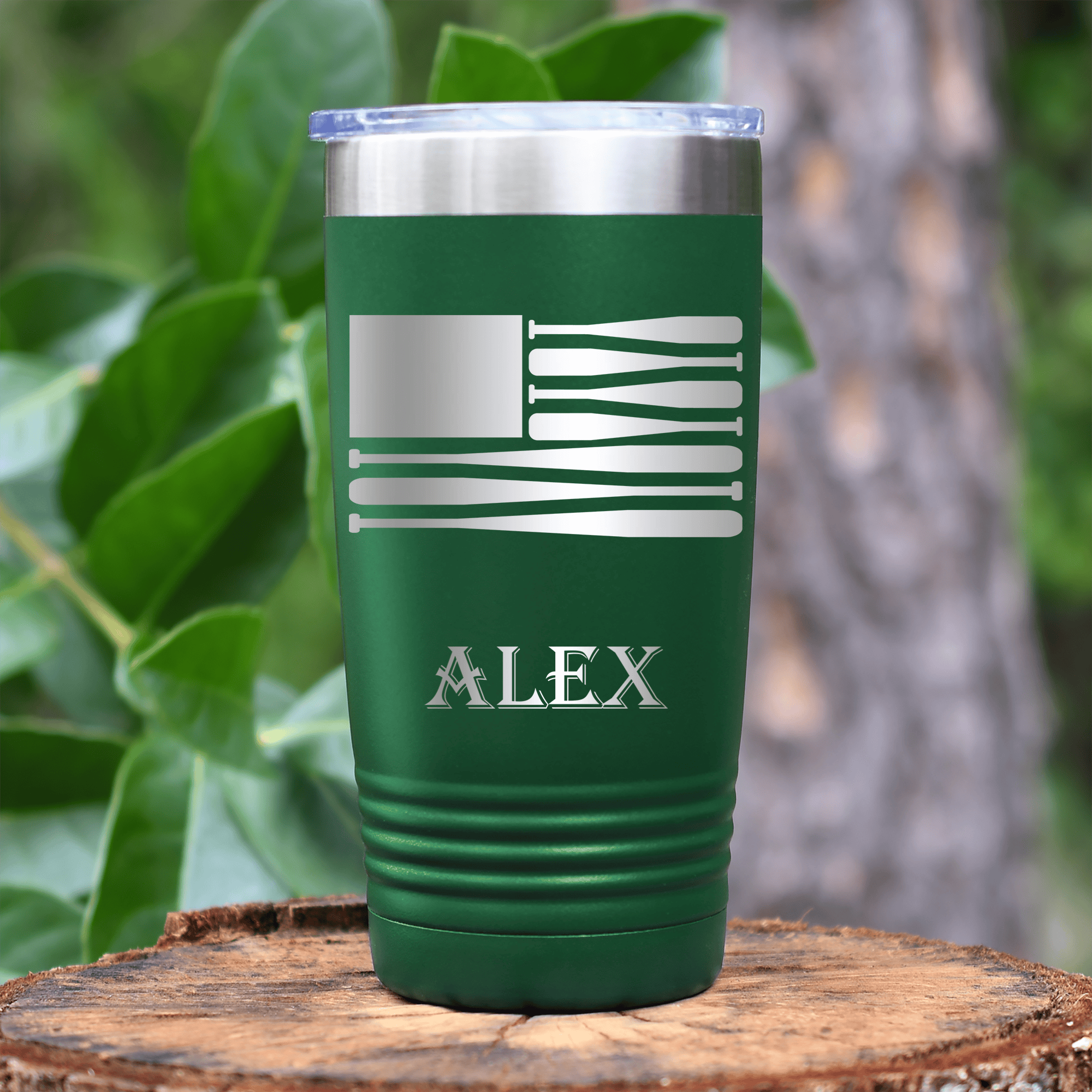 Green Baseball Tumbler With Star Spangled Bats Design