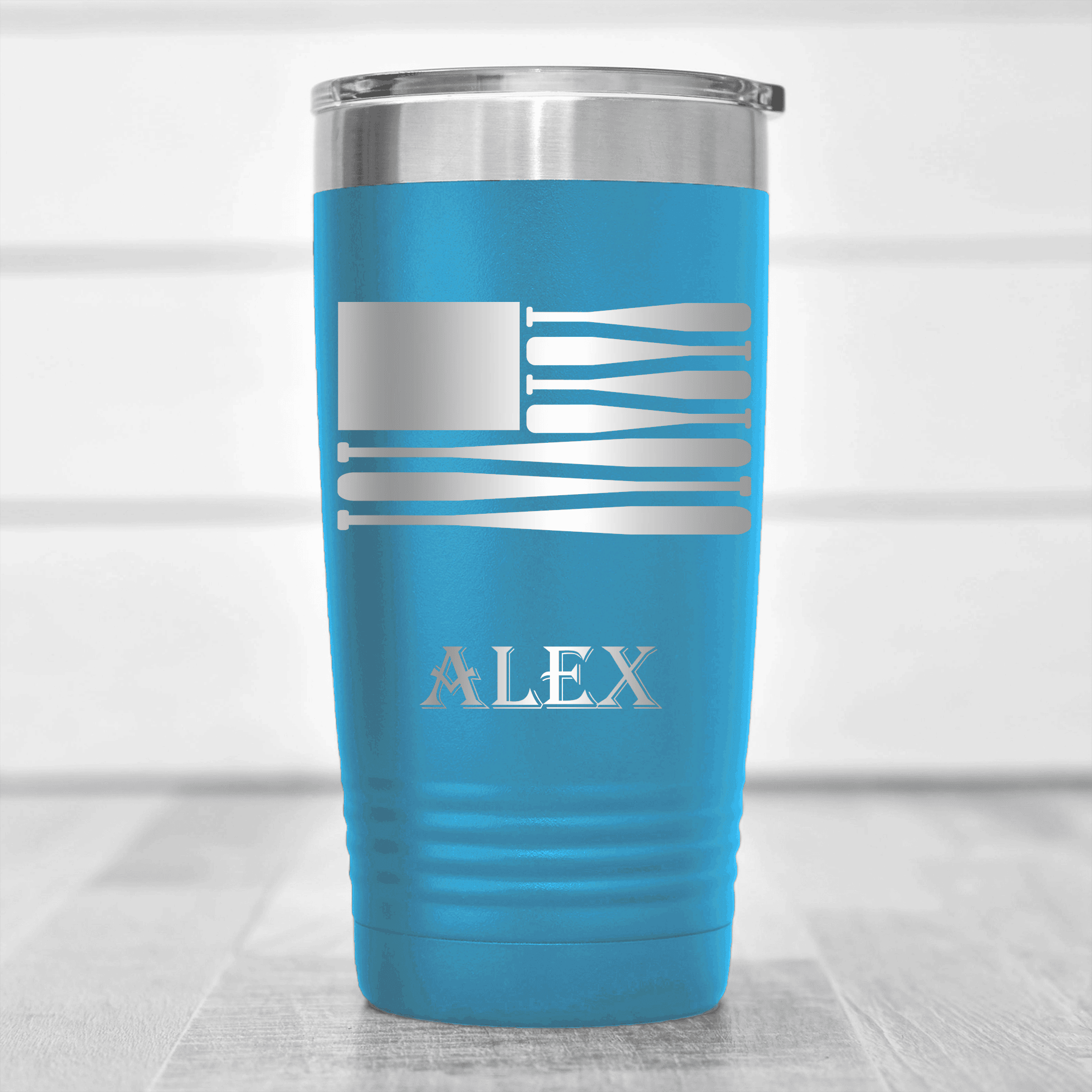 Light Blue Baseball Tumbler With Star Spangled Bats Design