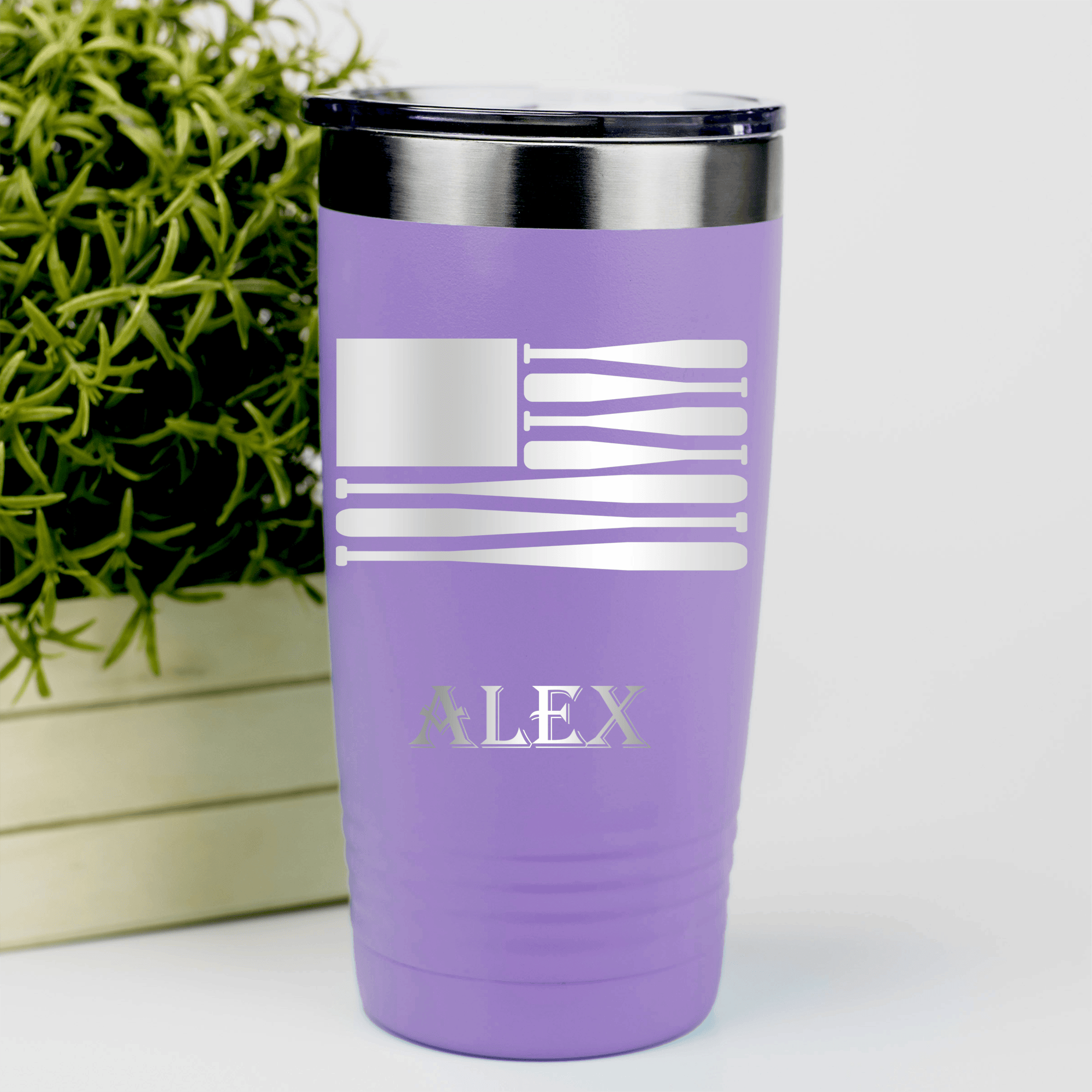 Light Purple Baseball Tumbler With Star Spangled Bats Design