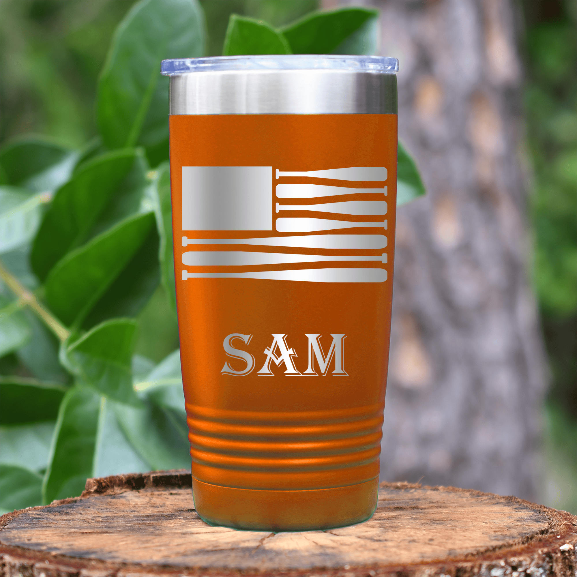 Orange Baseball Tumbler With Star Spangled Bats Design