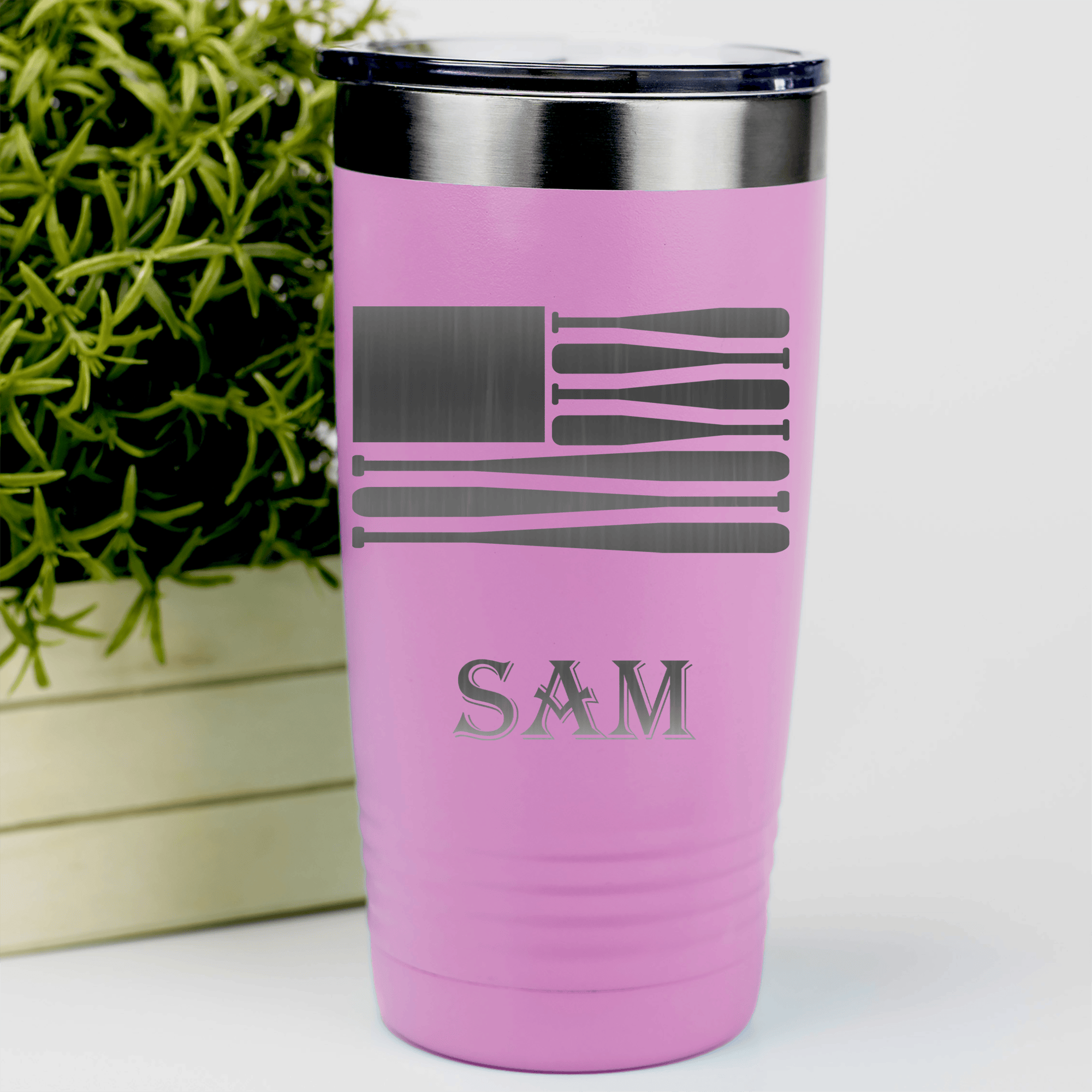 Pink Baseball Tumbler With Star Spangled Bats Design