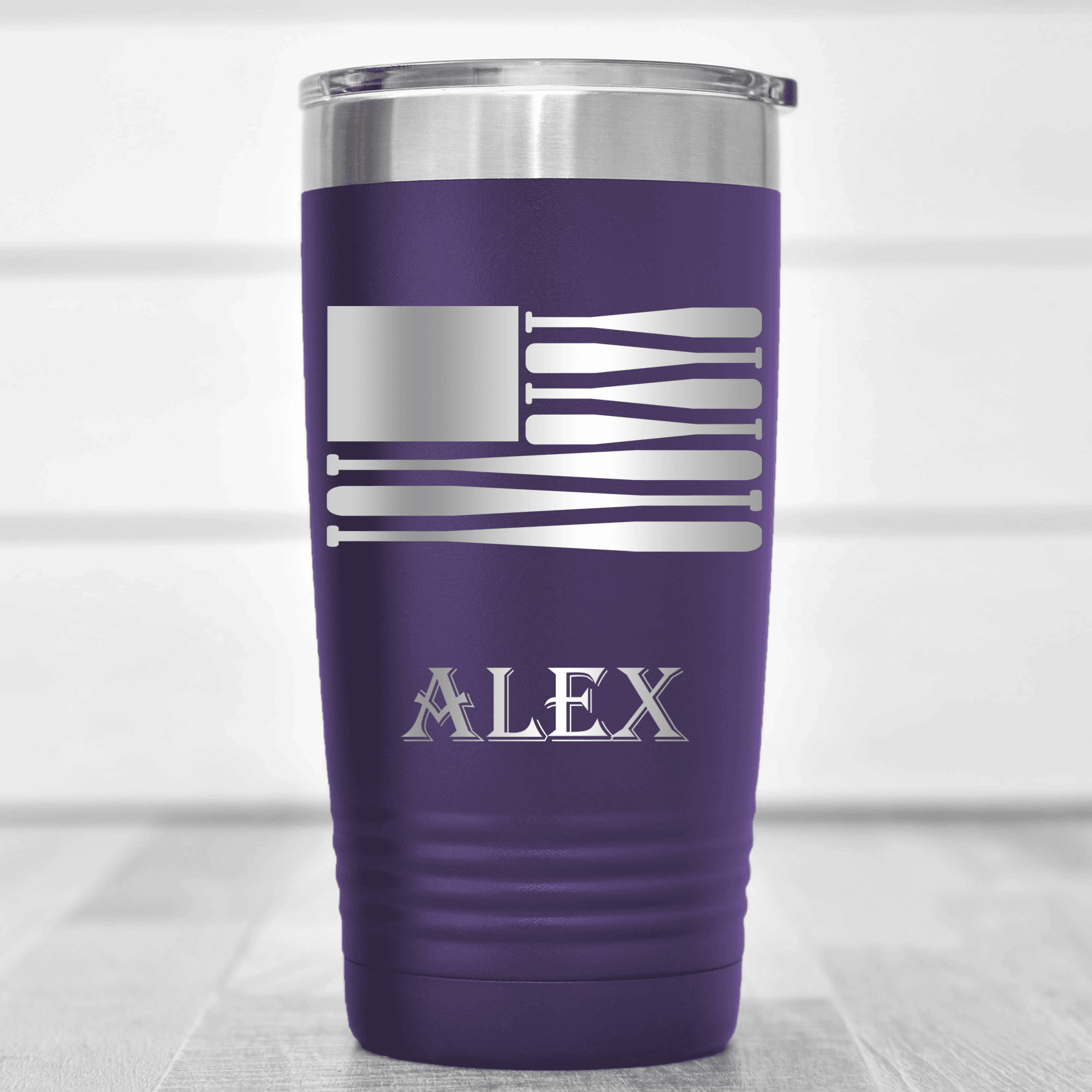 Purple Baseball Tumbler With Star Spangled Bats Design