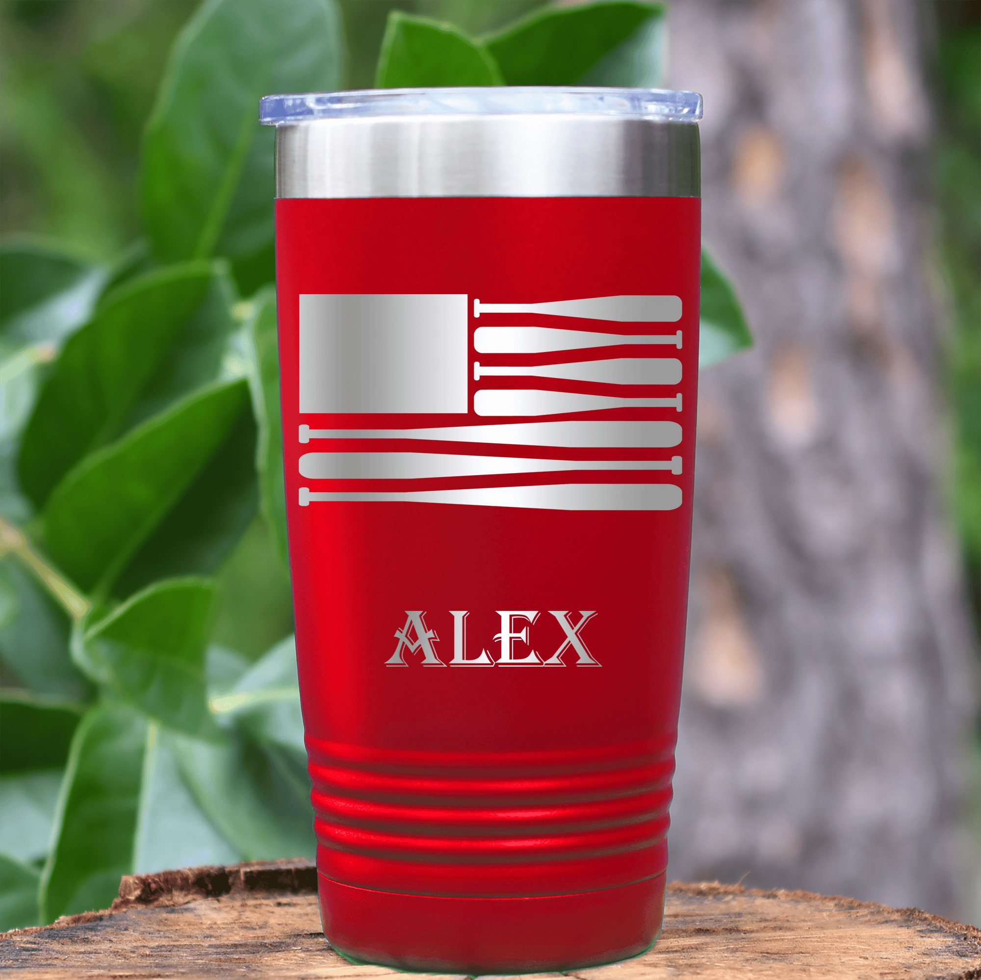 Red Baseball Tumbler With Star Spangled Bats Design